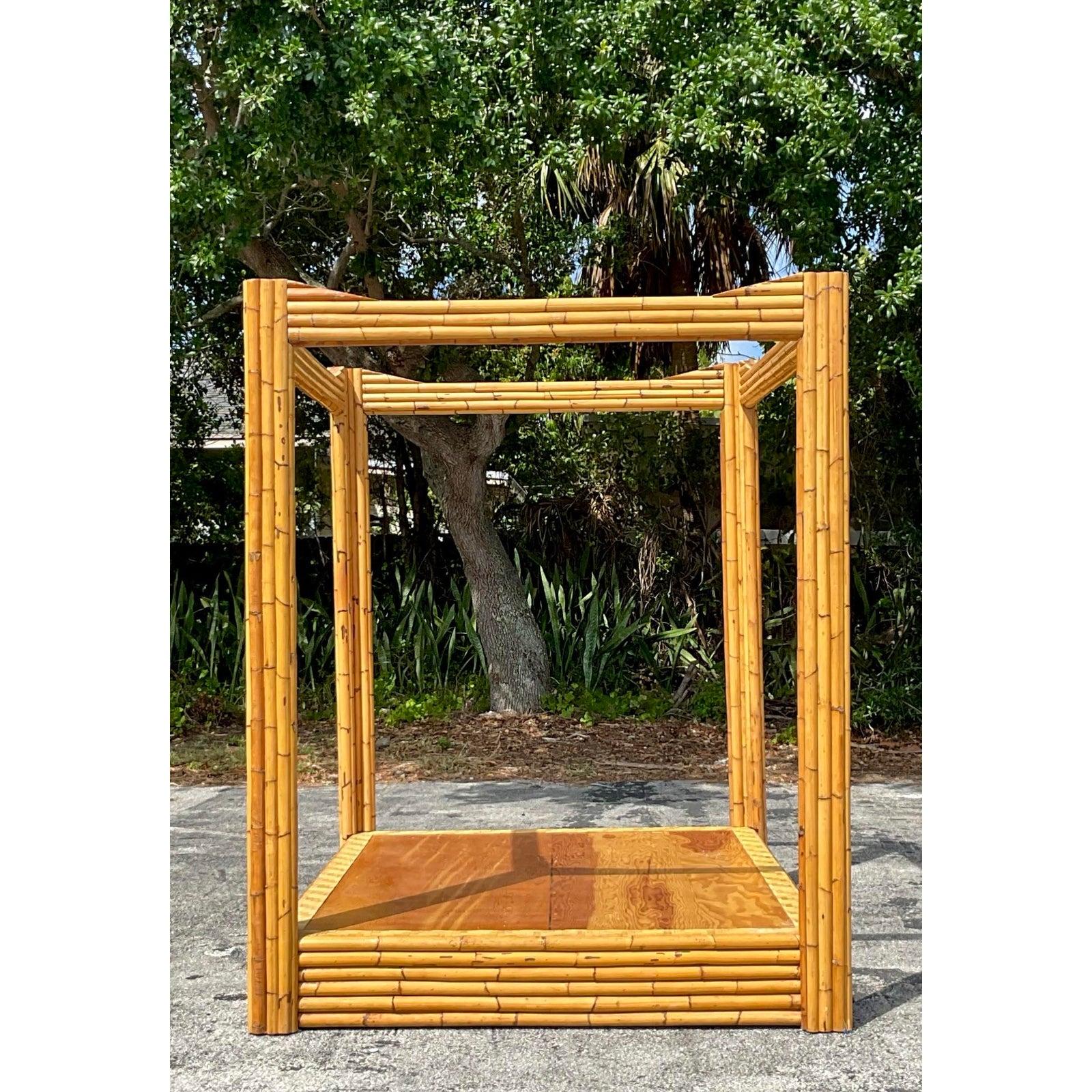 Vintage Coastal Bamboo Full Canopy Bed For Sale 1