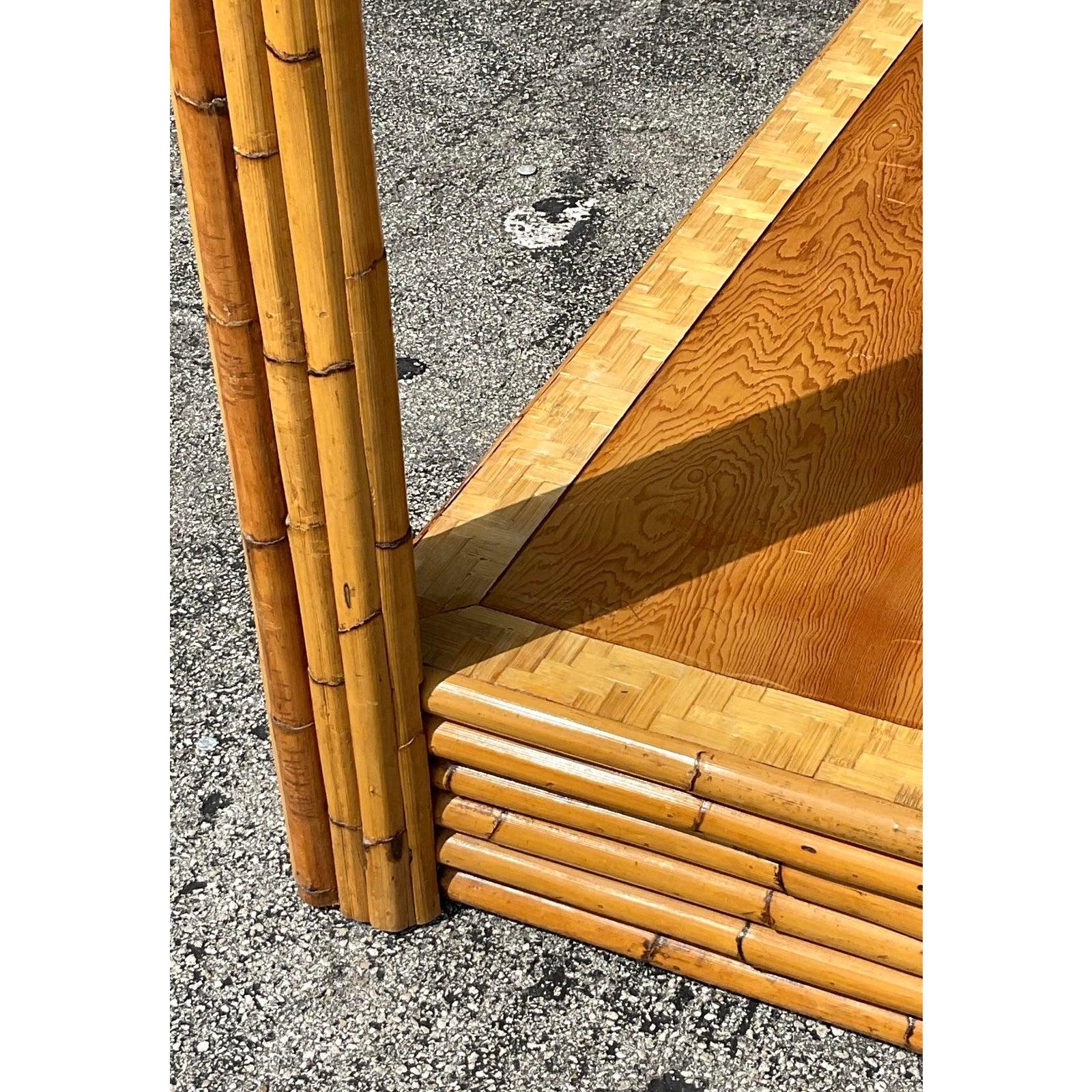 Vintage Coastal Bamboo Full Canopy Bed For Sale 4