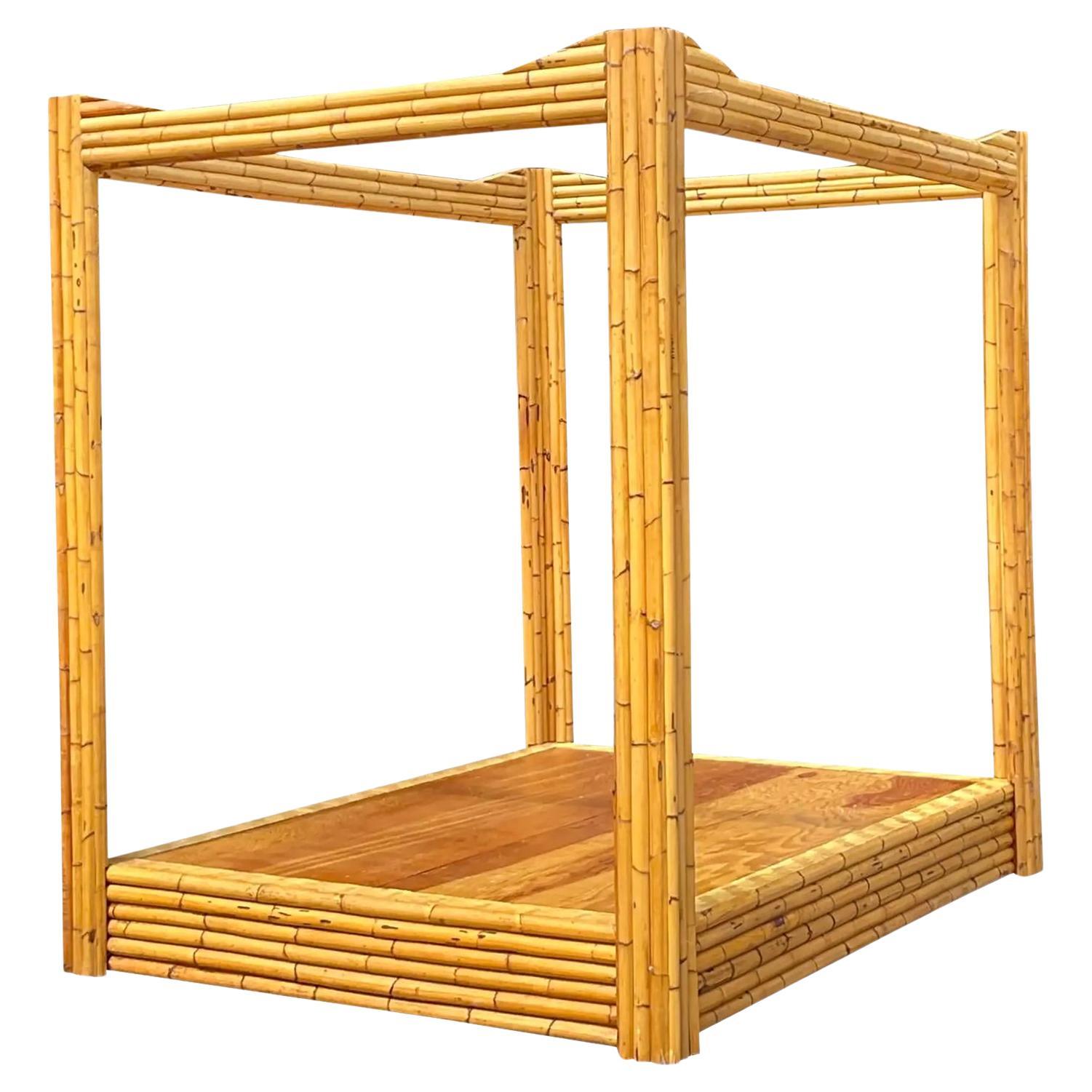 Vintage Coastal Bamboo Full Canopy Bed