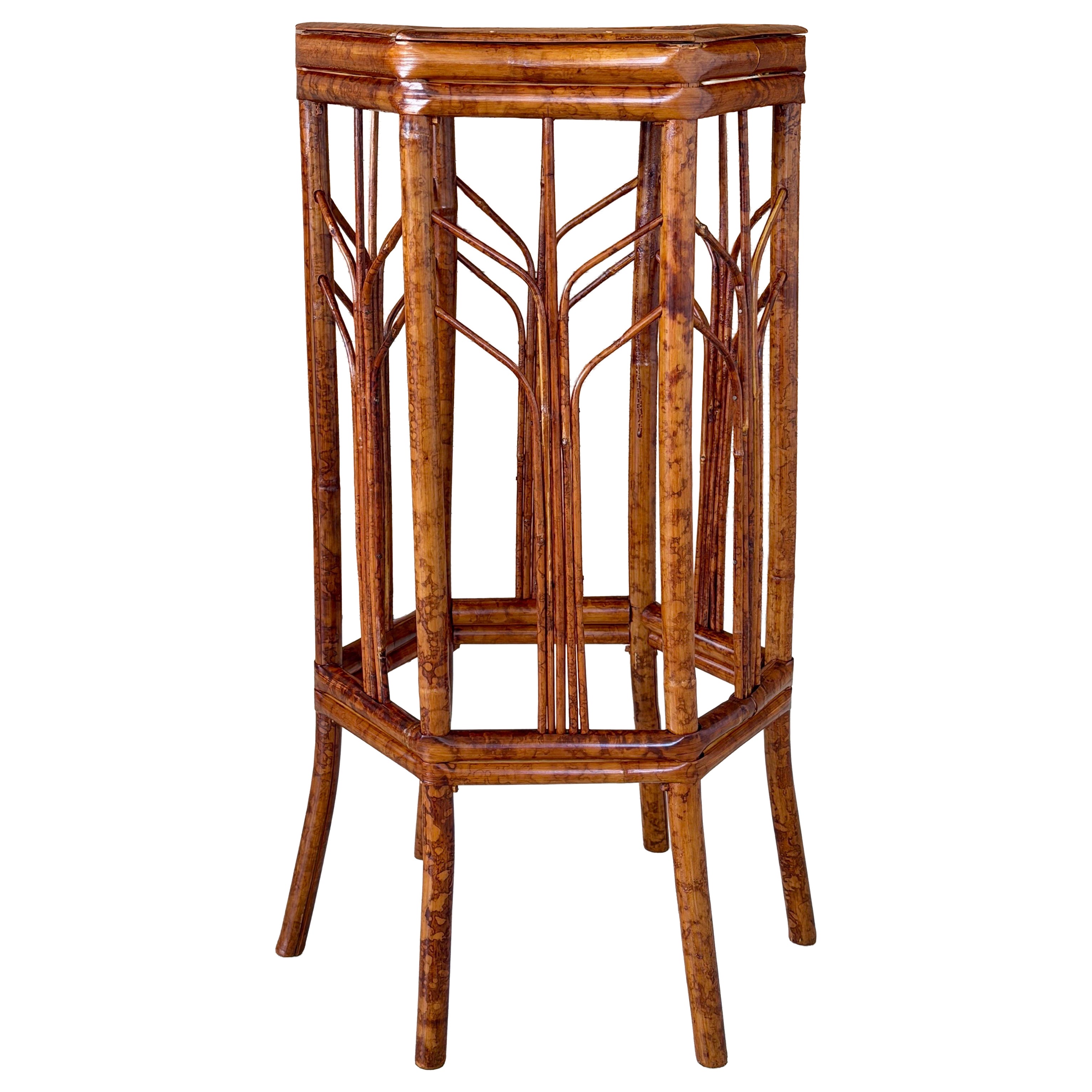 Vintage Coastal Bamboo Hexagonal Pedestal Plant Stand/Side Table For Sale