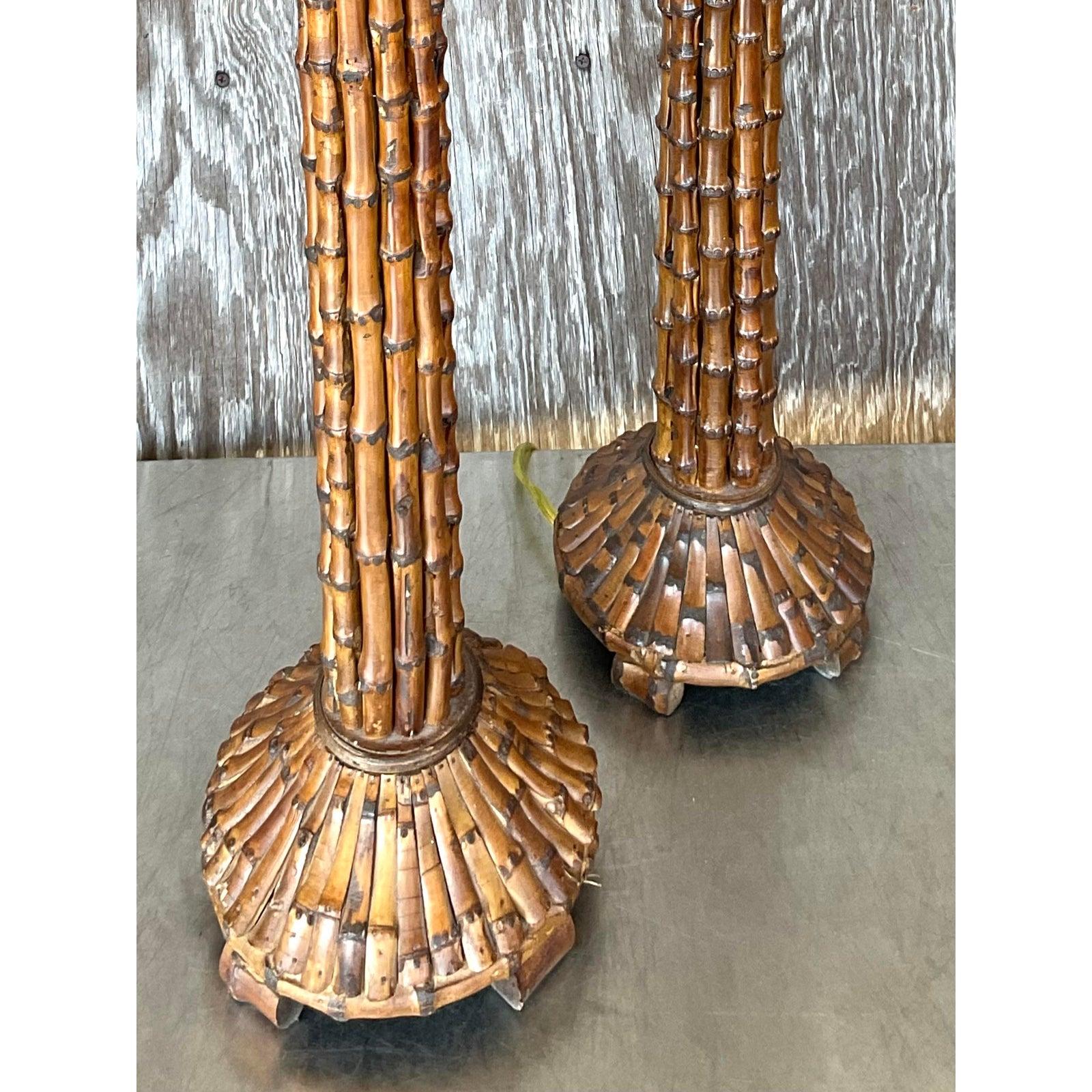Philippine Vintage Coastal Bamboo Lamps - A Pair