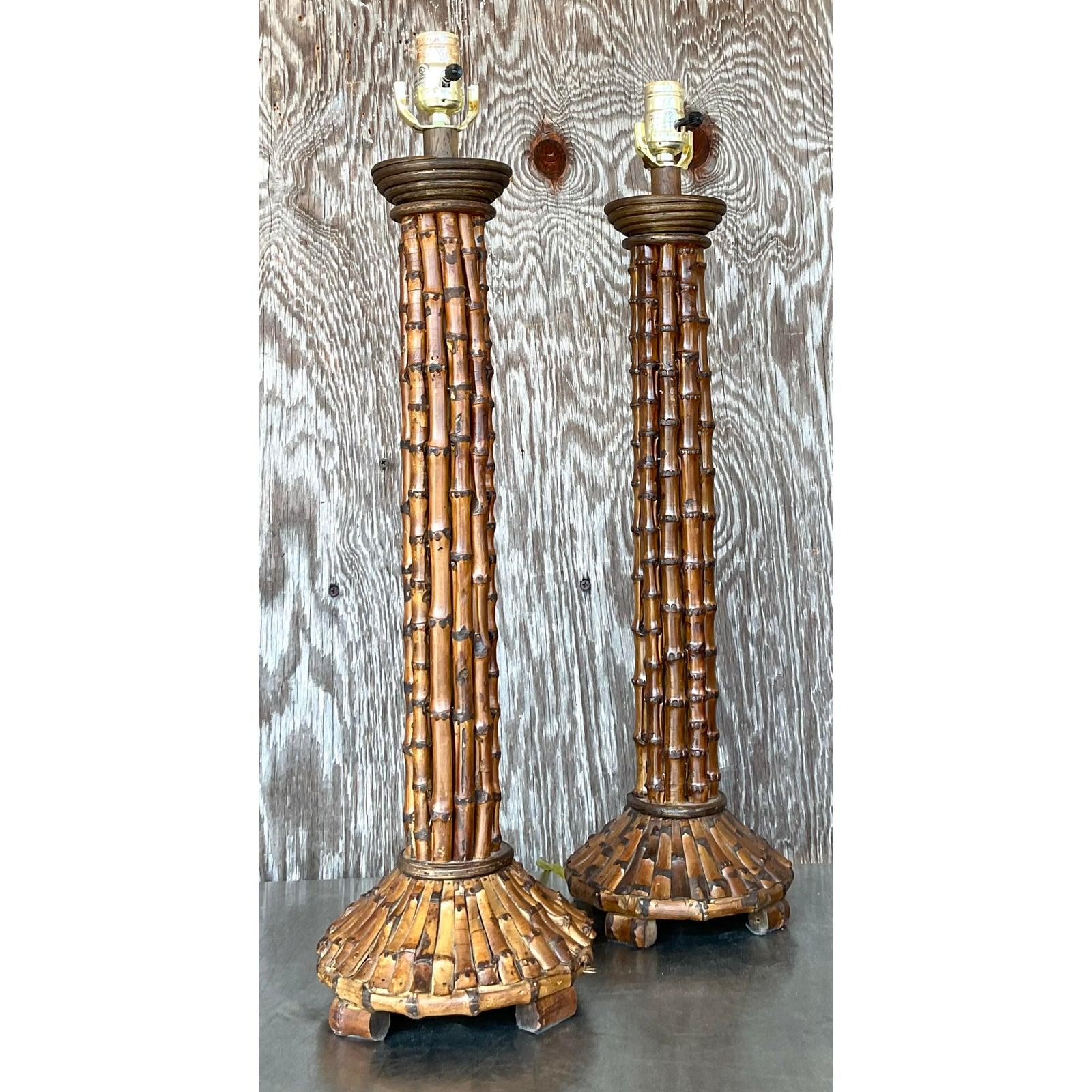 Vintage Coastal Bamboo Lamps - A Pair In Good Condition In West Palm Beach, FL