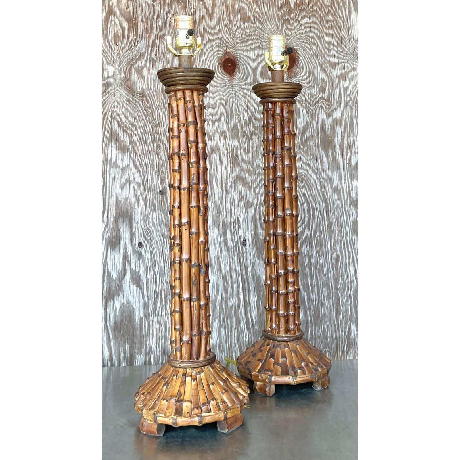 Late 20th Century Vintage Coastal Bamboo Lamps - A Pair