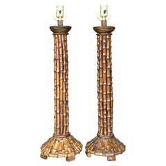 Vintage Coastal Bamboo Lamps - A Pair
