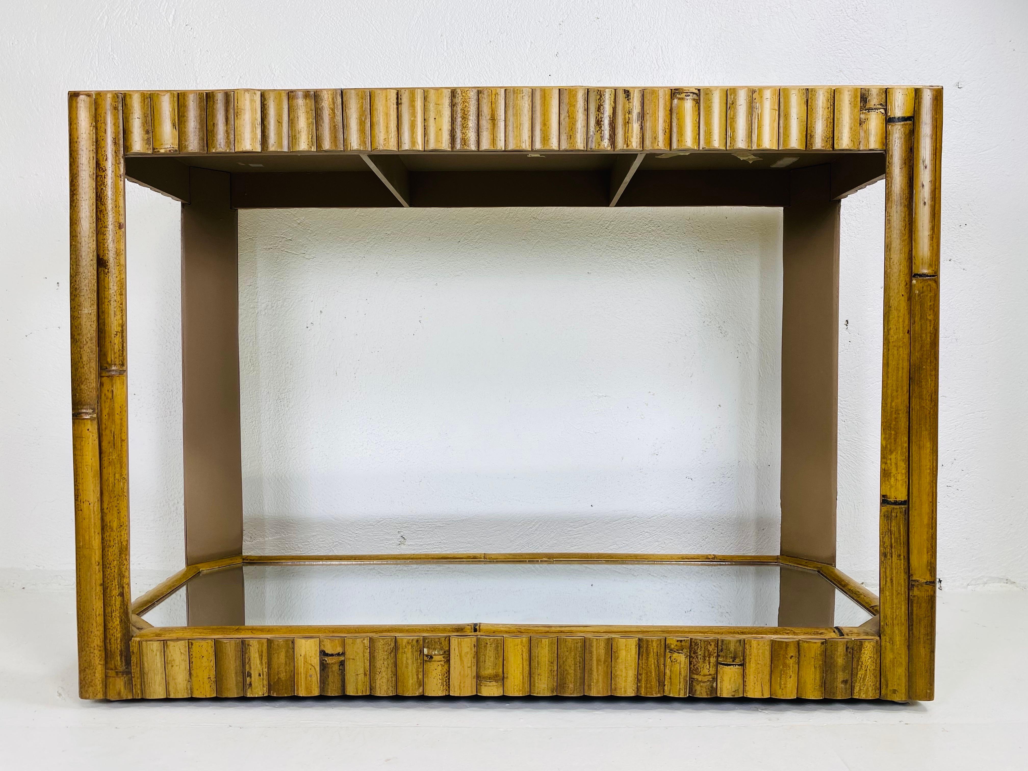 Modern Vintage coastal bamboo mirrored console For Sale