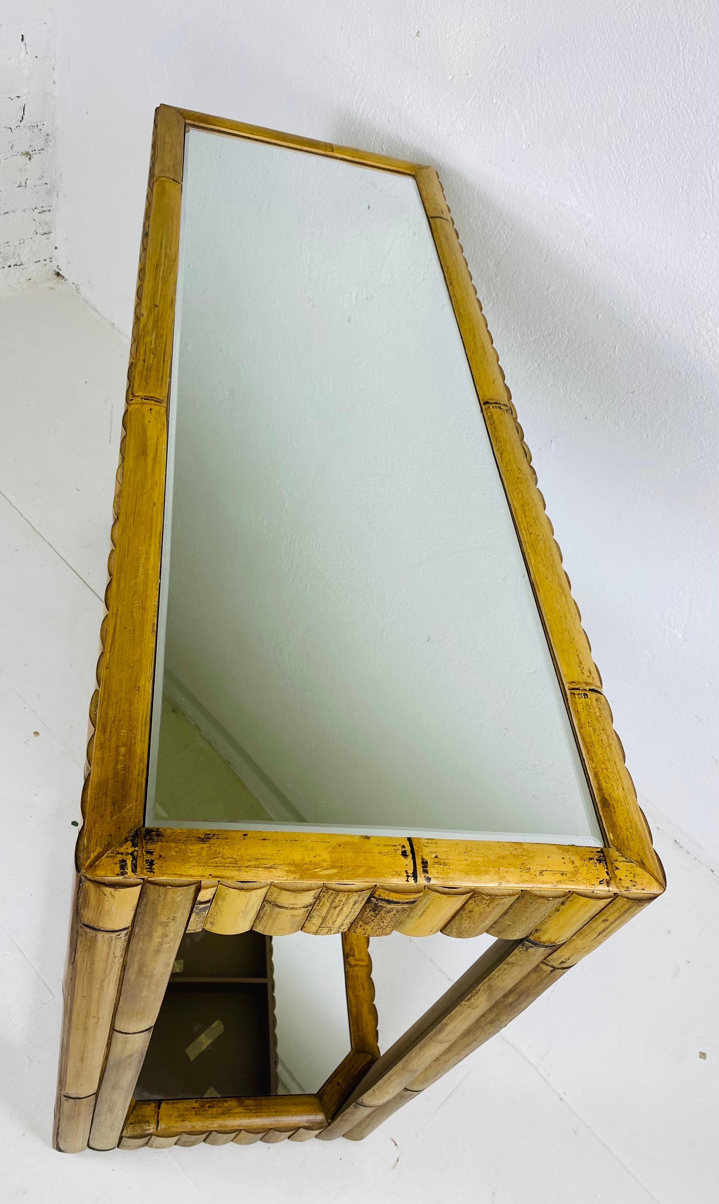 Contemporary Vintage coastal bamboo mirrored console For Sale