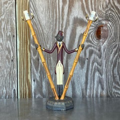 Vintage Coastal Bamboo Monkey Lamps - a Pair