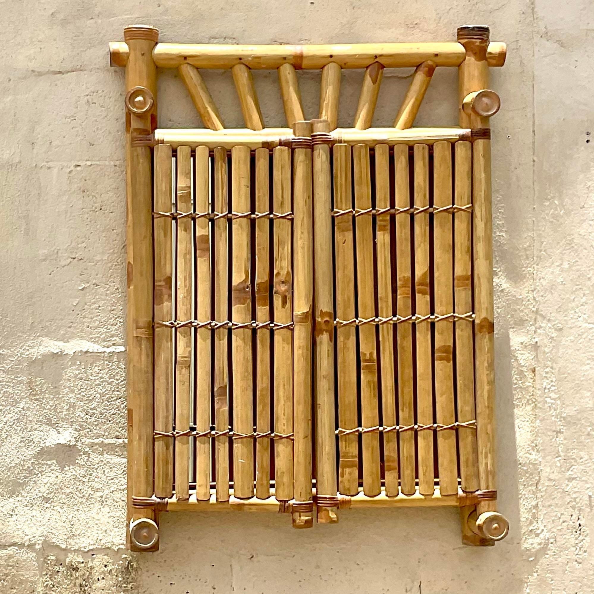 Vintage Coastal Bamboo Plank Double Door Wall Mirror In Good Condition For Sale In west palm beach, FL
