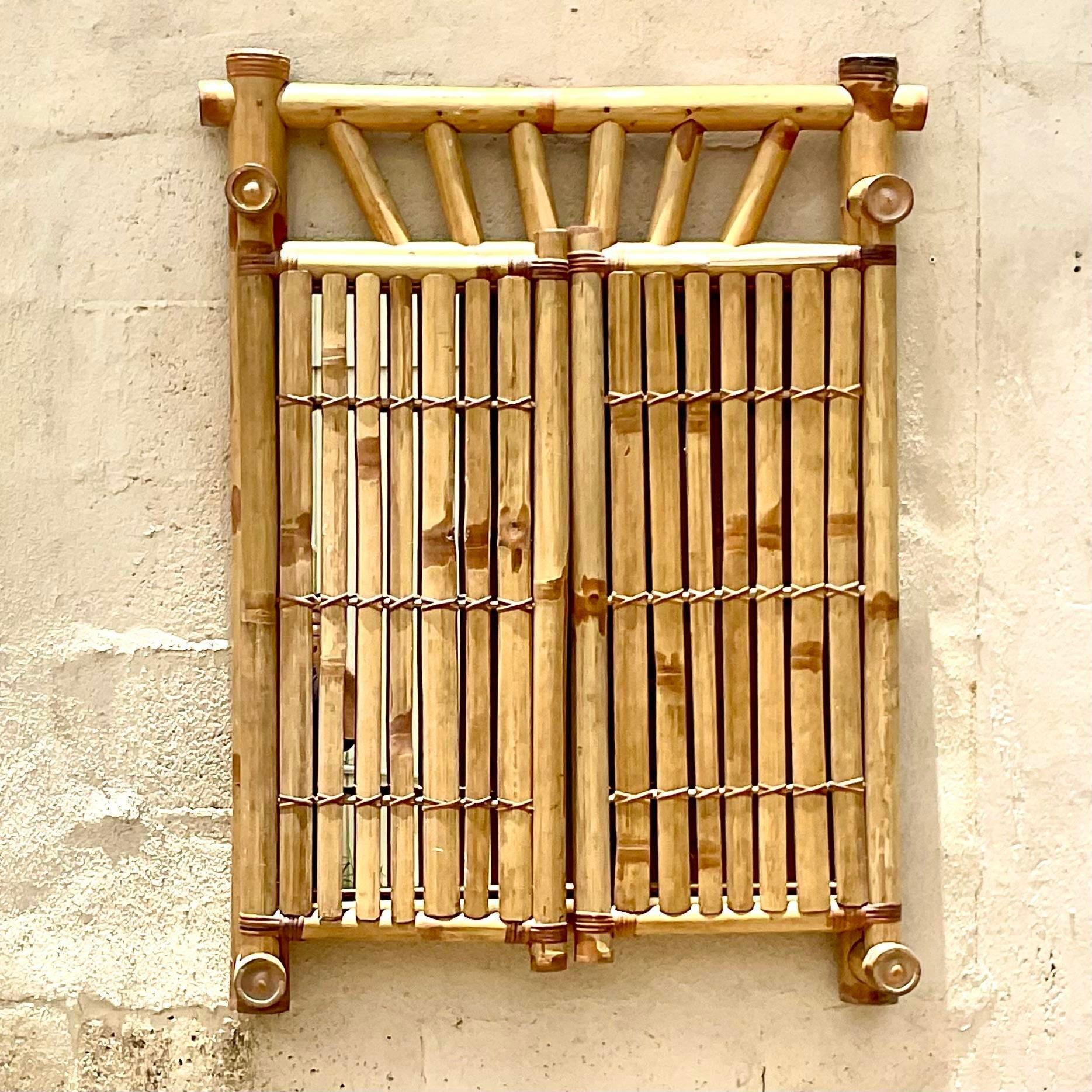 Vintage Coastal Bamboo Plank Double Door Wall Mirror For Sale 1