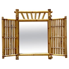 Vintage Coastal Bamboo Plank Double Door Wall Mirror