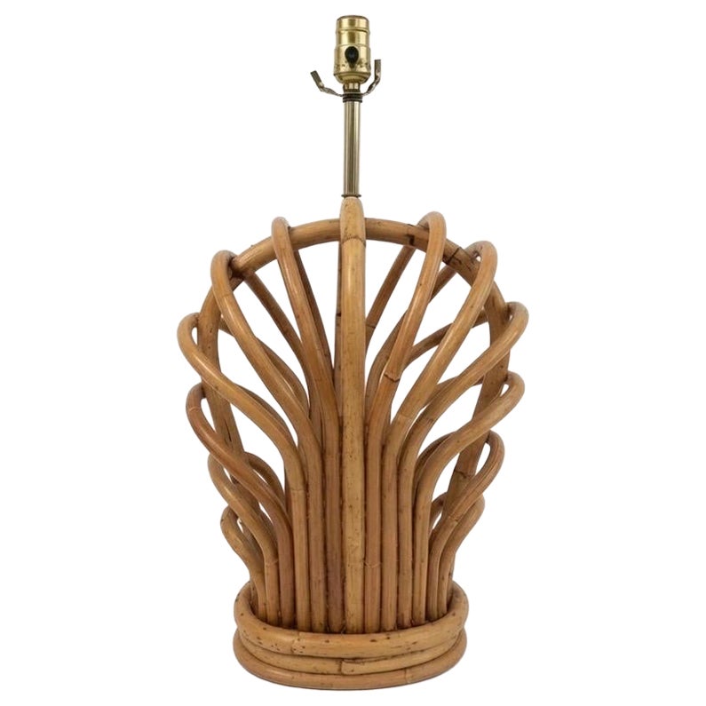 Vintage Coastal Bamboo Rattan Large Scale Table Lamp For Sale