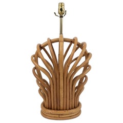 Lampada da tavolo vintage in bambù e rattan in stile costiero, di grandi dimensioni