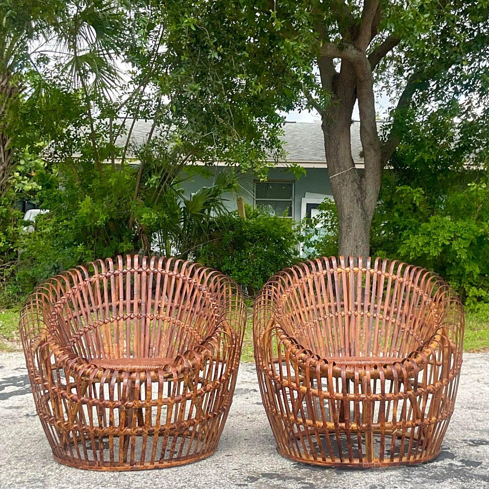 Vintage Coastal Bamboo Ribbons Pod Chairs - a Pair 2