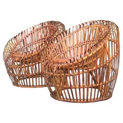 Vintage Coastal Bamboo Ribbons Pod Chairs - a Pair