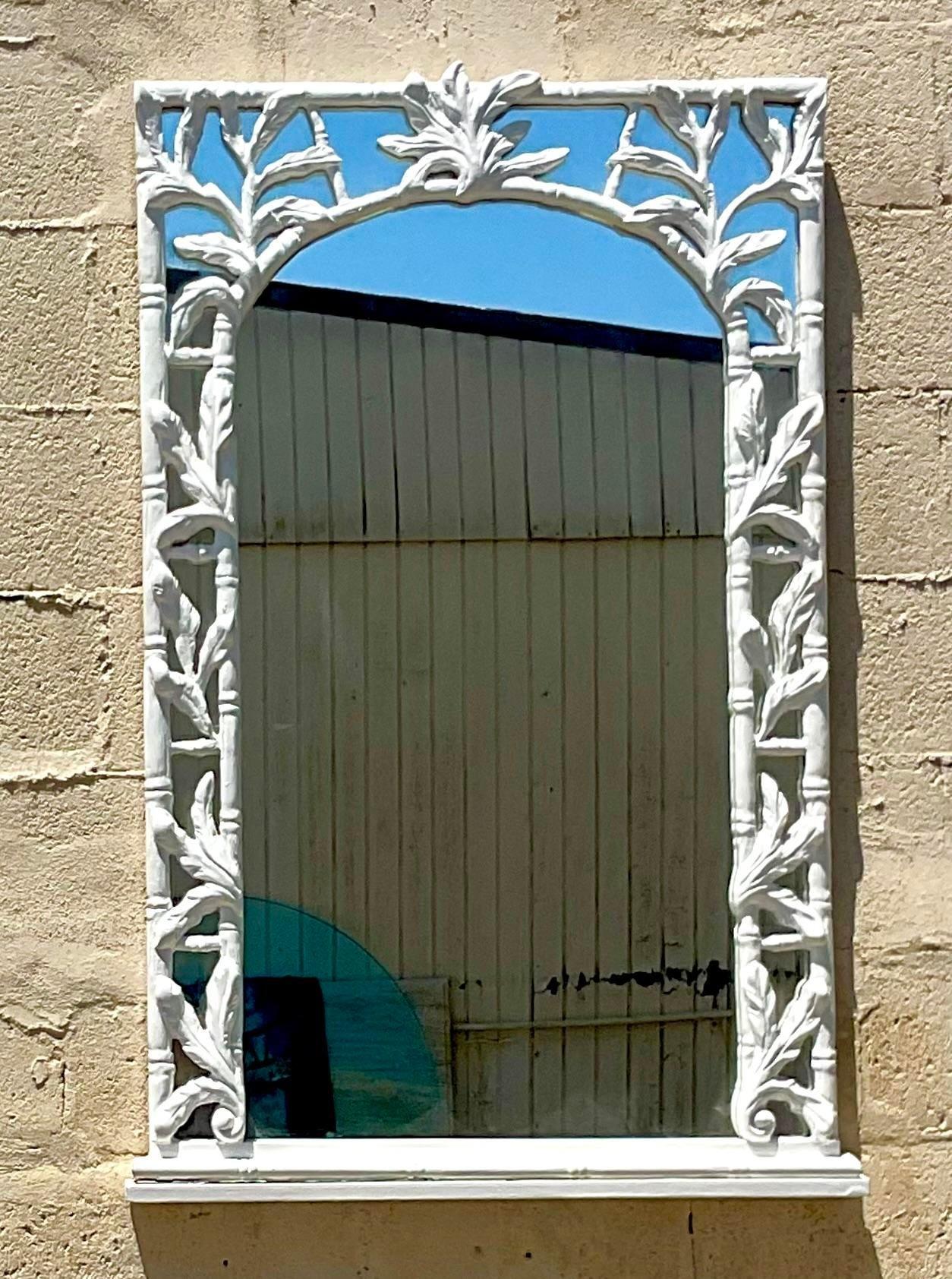 Vintage Coastal Bamboo Shoots Mirror In Good Condition For Sale In west palm beach, FL