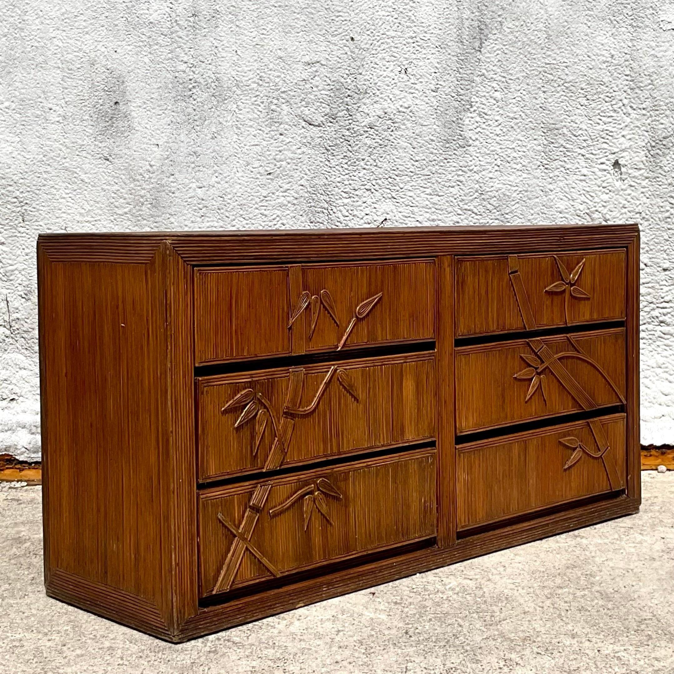 Vintage Coastal Bamboo Shoots Pencil Reed Dresser For Sale 5