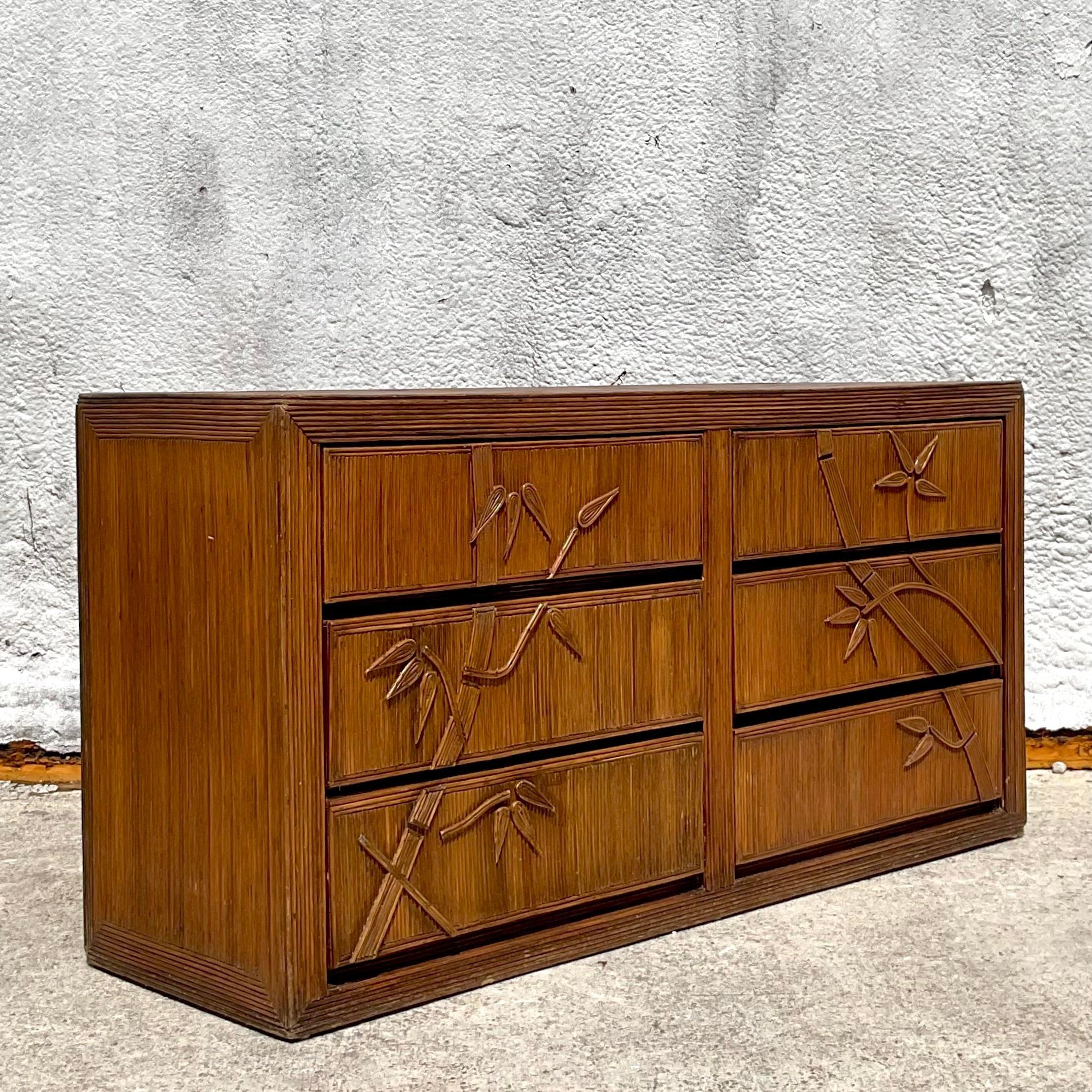 Vintage Coastal Bamboo Shoots Pencil Reed Dresser For Sale 6
