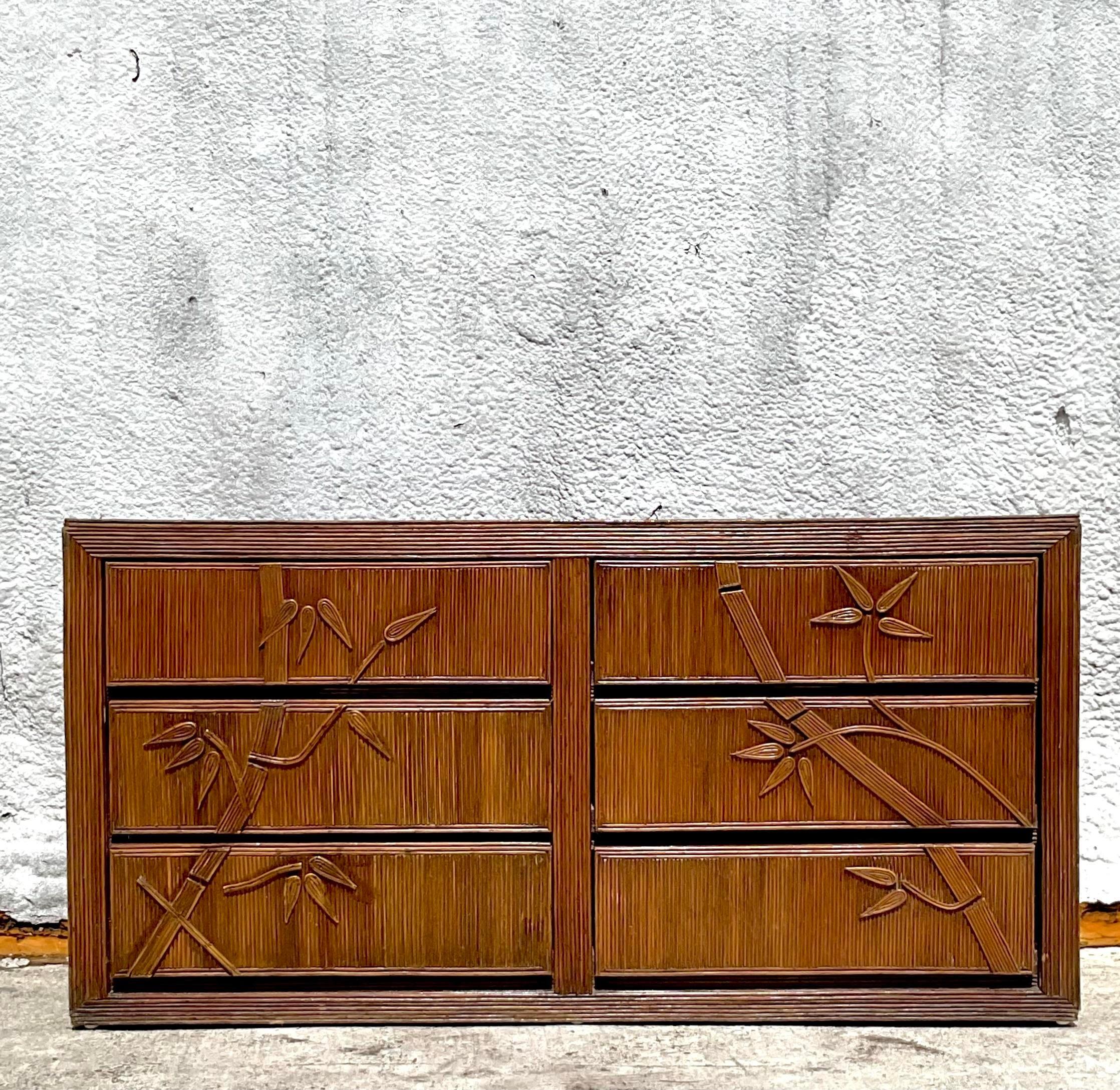 Vintage Coastal Bamboo Shoots Pencil Reed Dresser For Sale 7