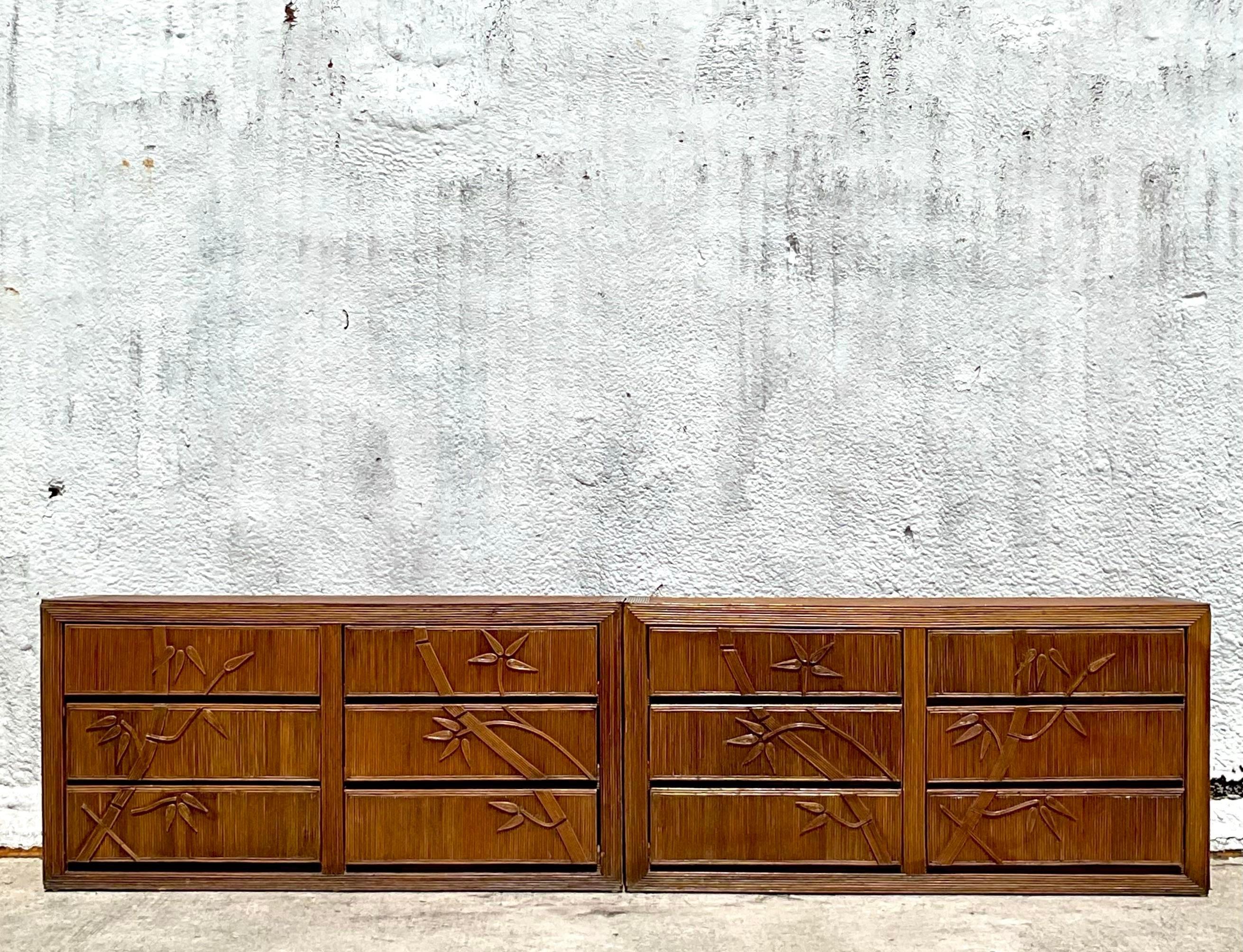 20th Century Vintage Coastal Bamboo Shoots Pencil Reed Dresser For Sale
