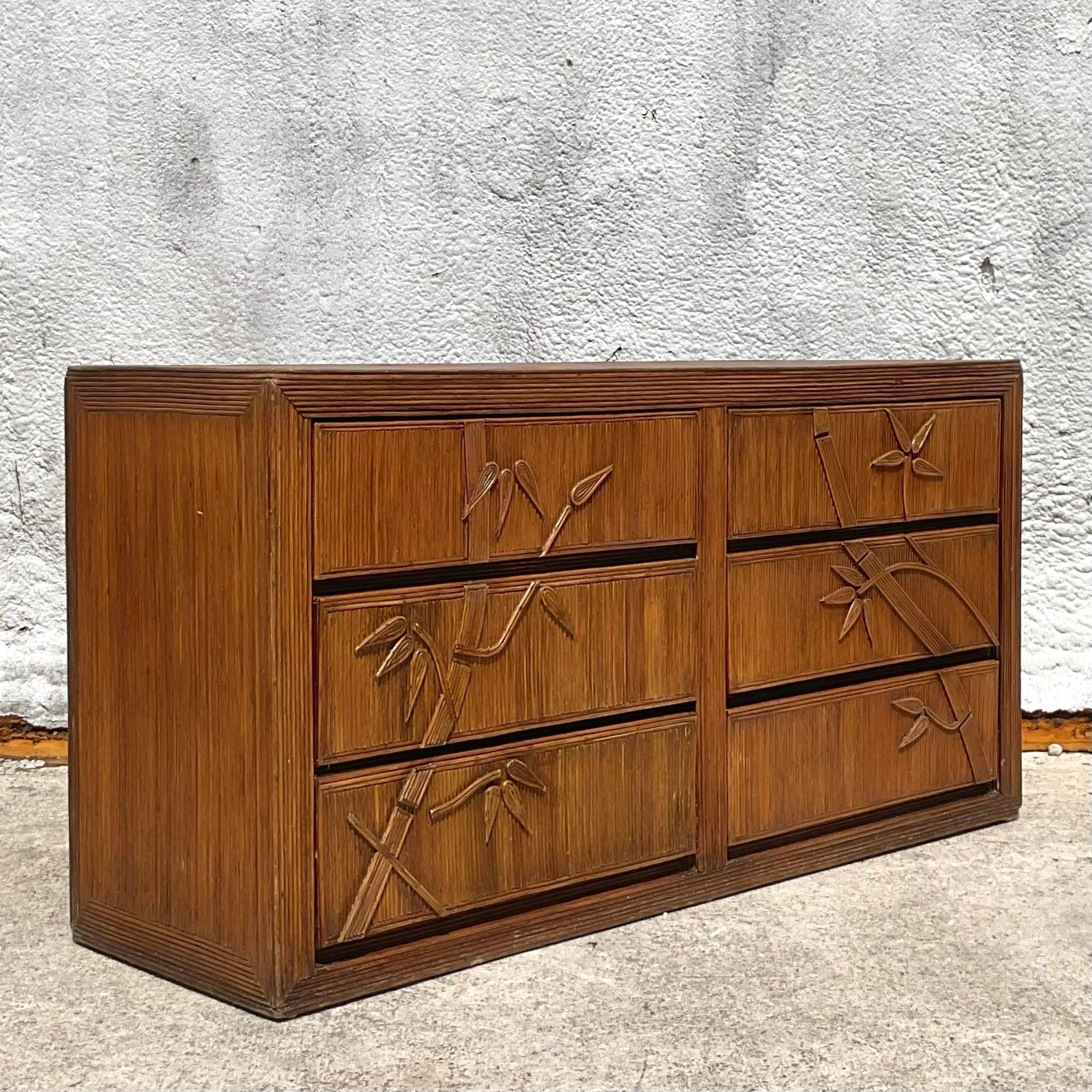 Vintage Coastal Bamboo Shoots Pencil Reed Dresser For Sale 1