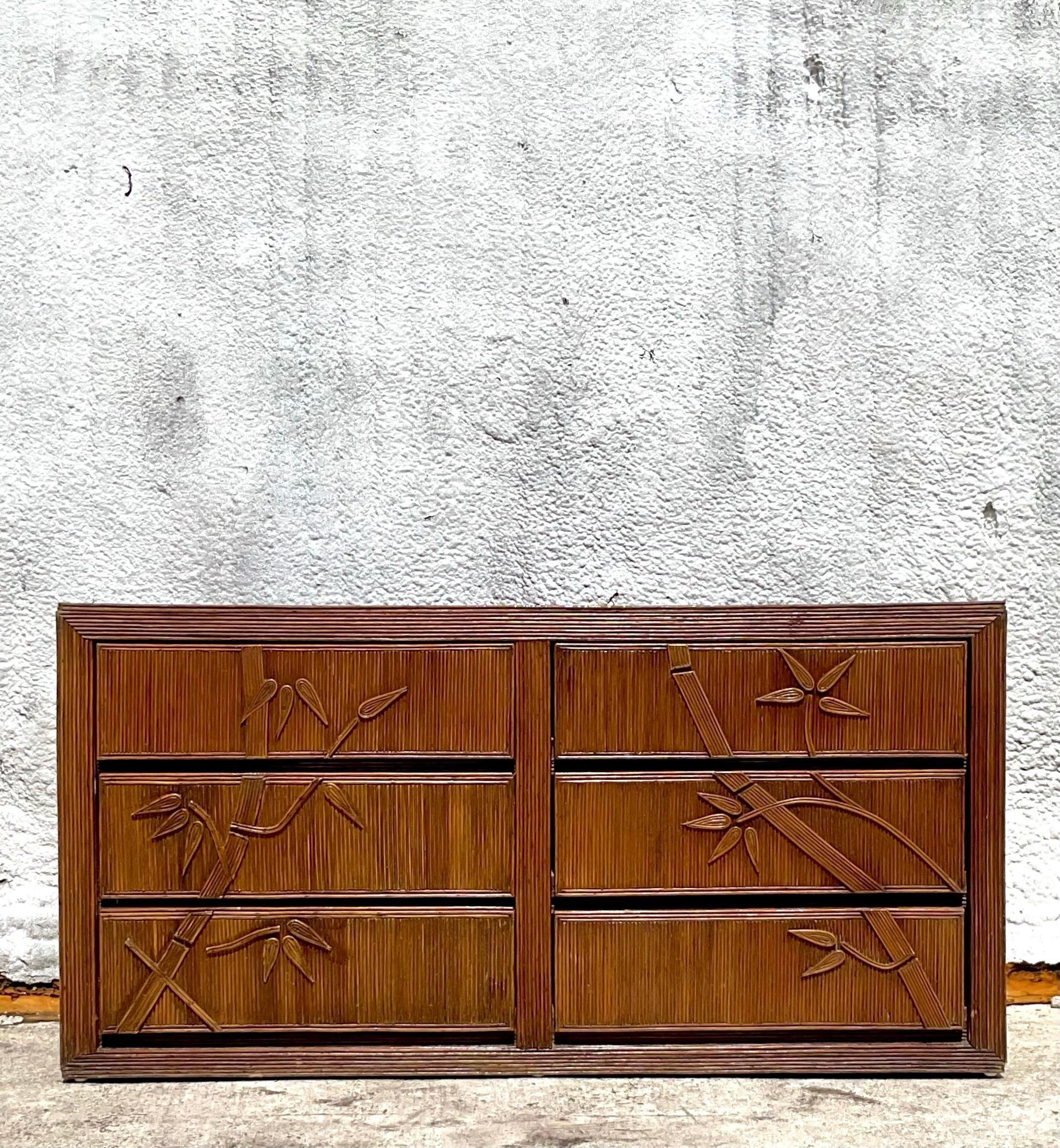 Vintage Coastal Bamboo Shoots Pencil Reed Dresser For Sale 4