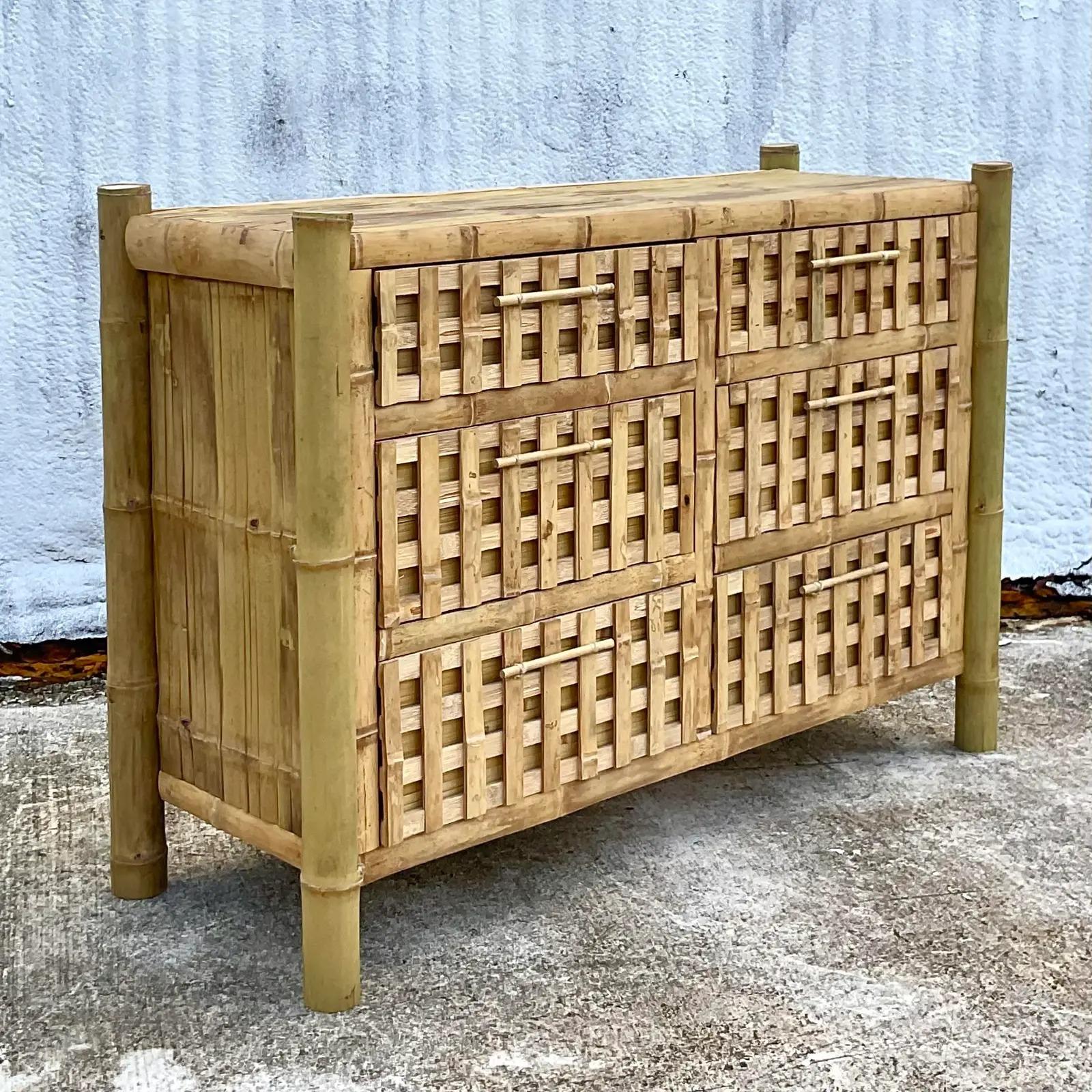 Vintage Coastal Bamboo Six Drawer Dresser 5