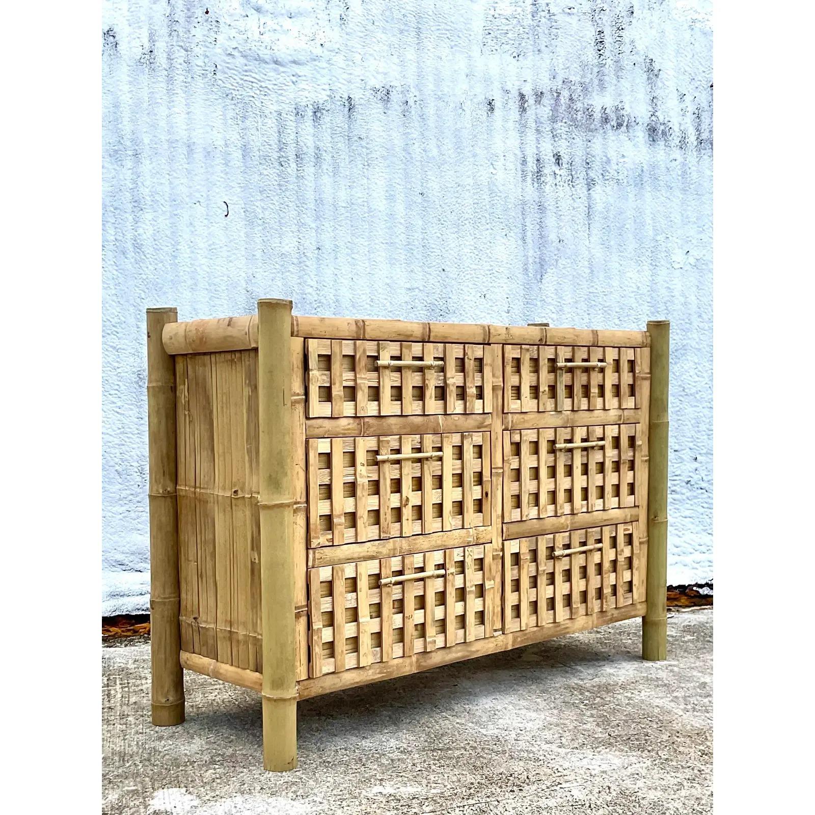 Vintage Coastal Bamboo Six Drawer Dresser 3