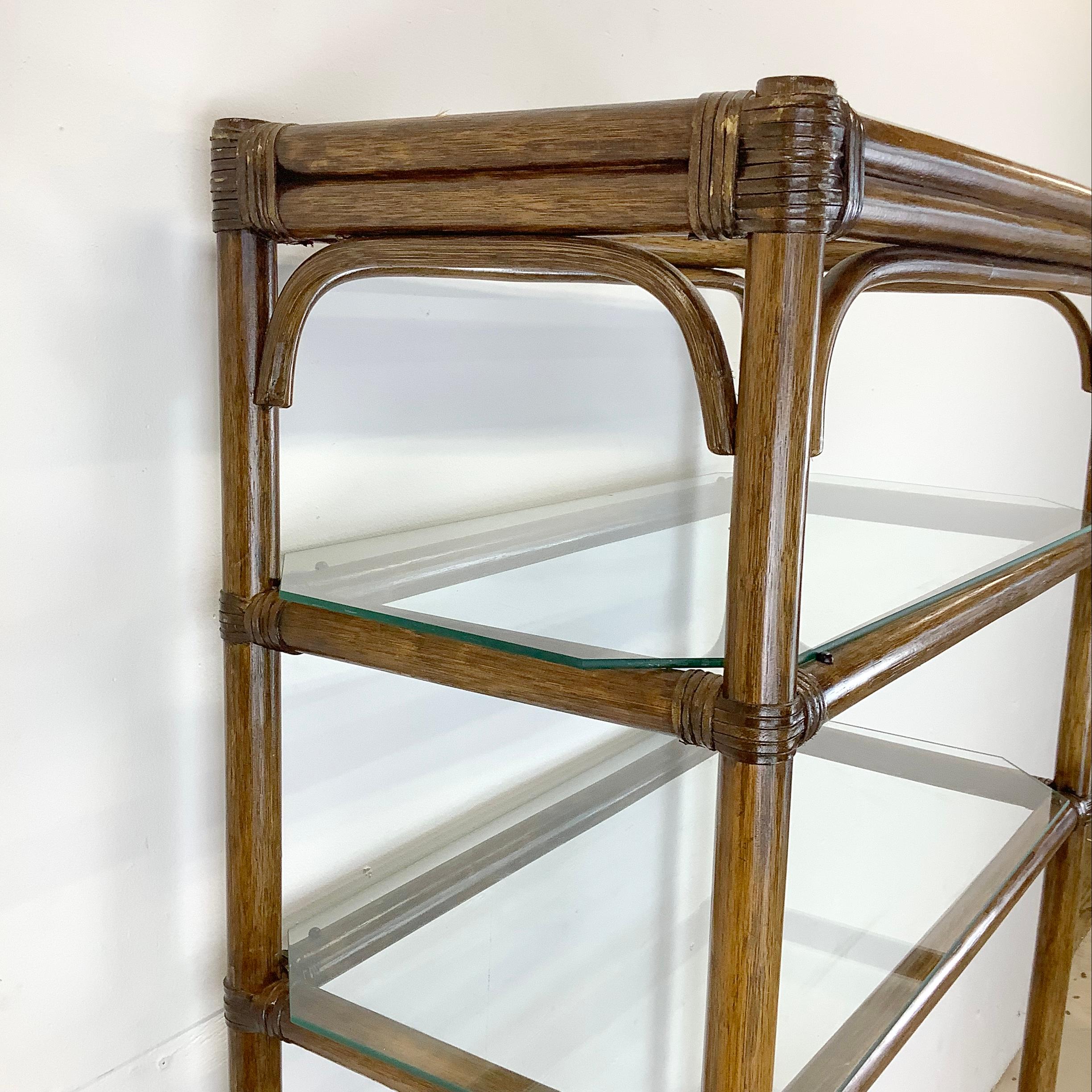 Vintage Coastal Bamboo Style Bookcase For Sale 2