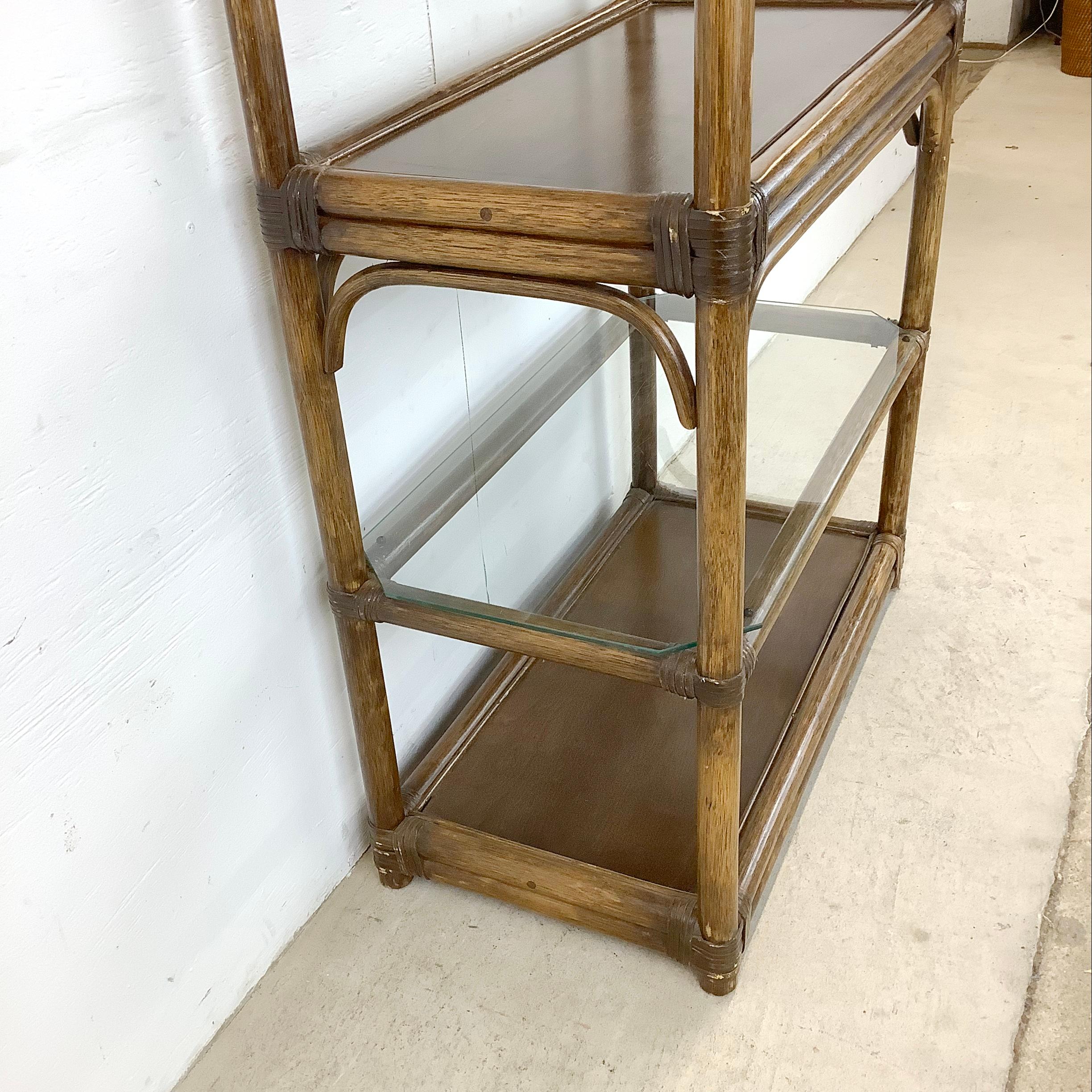 Vintage Coastal Bamboo Style Bookcase For Sale 3