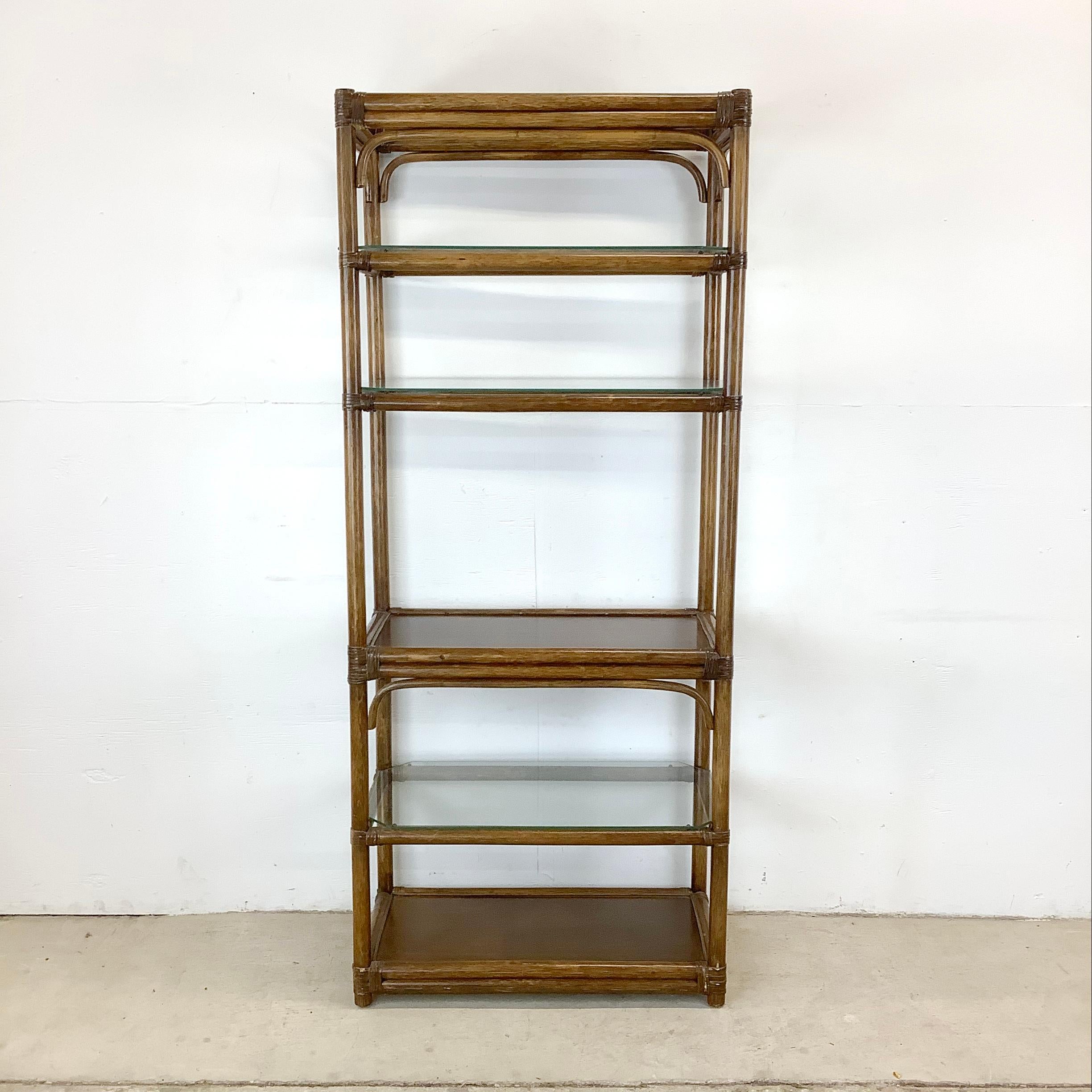 Vintage Coastal Bamboo Style Bookcase For Sale 4
