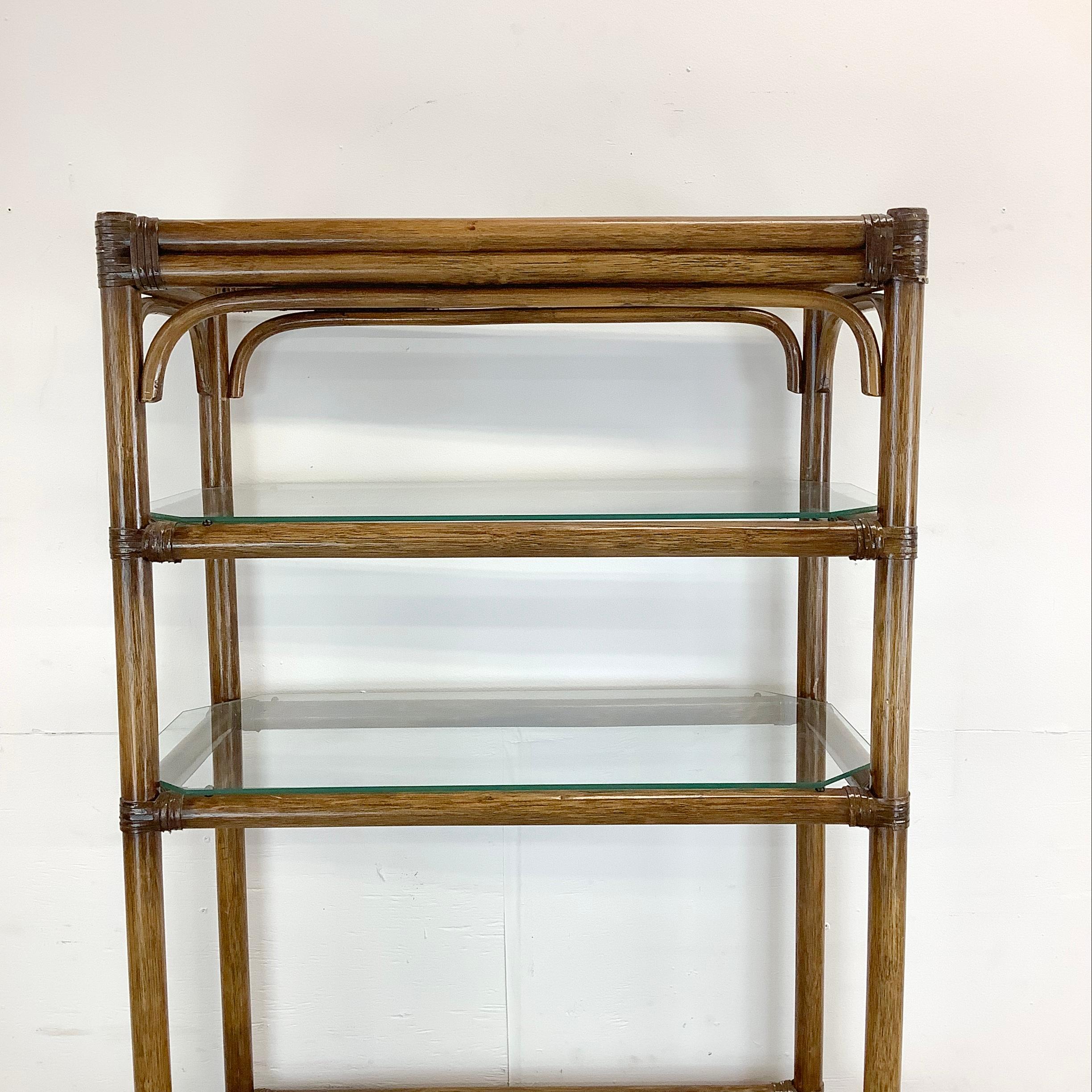 Other Vintage Coastal Bamboo Style Bookcase For Sale