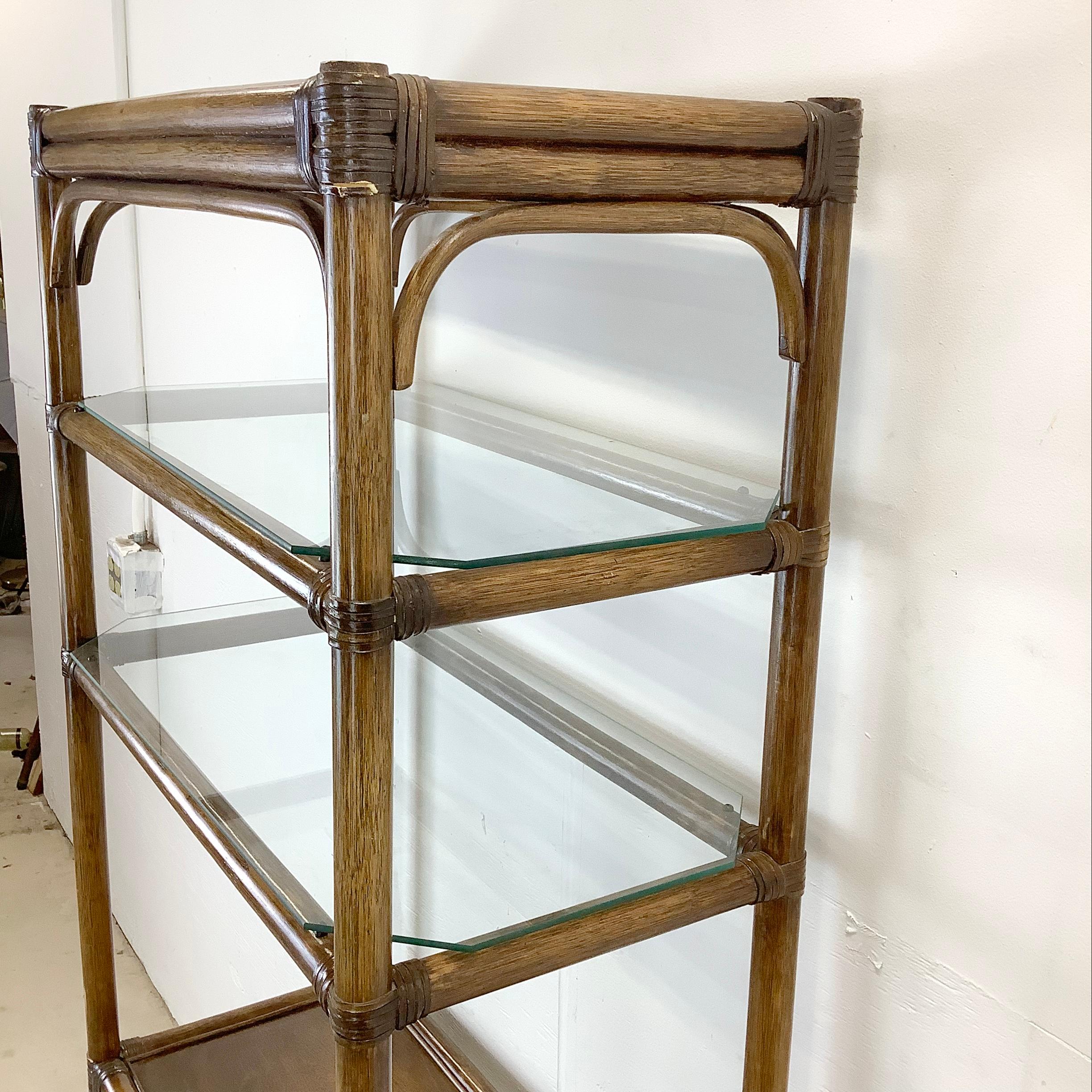 Glass Vintage Coastal Bamboo Style Bookcase For Sale
