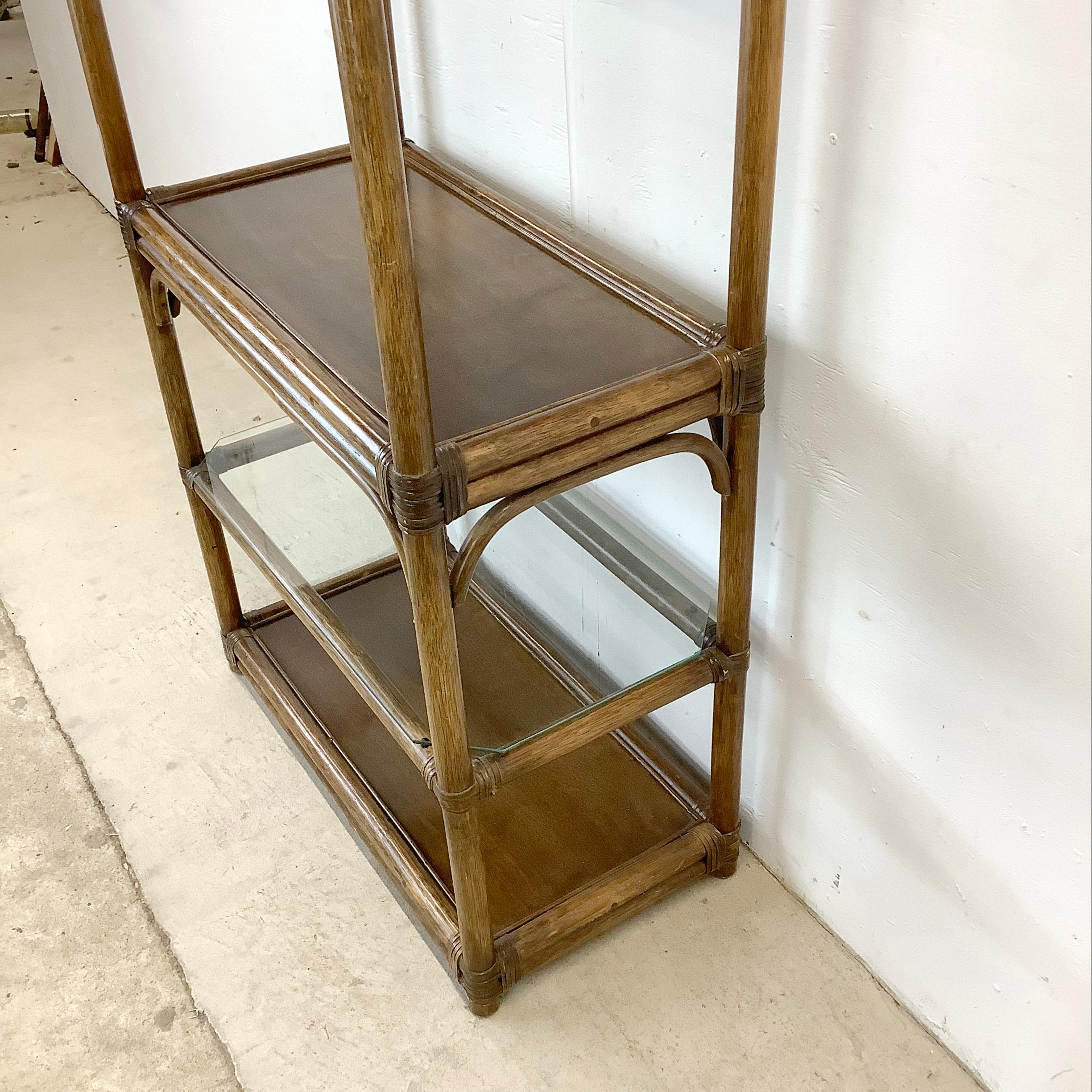 Vintage Coastal Bamboo Style Bookcase For Sale 1