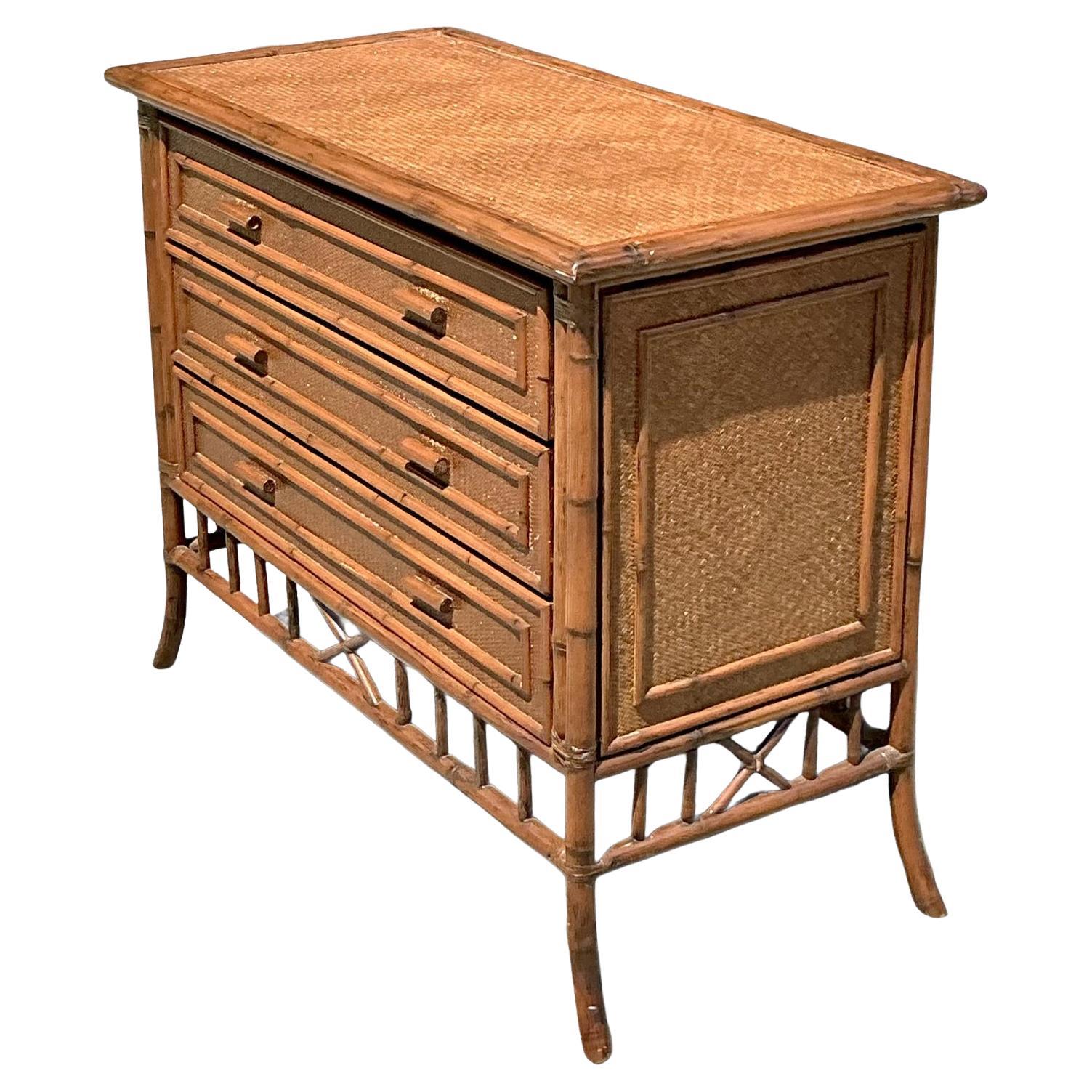 Vintage Coastal Bamboo Trimmed Chest of Drawers