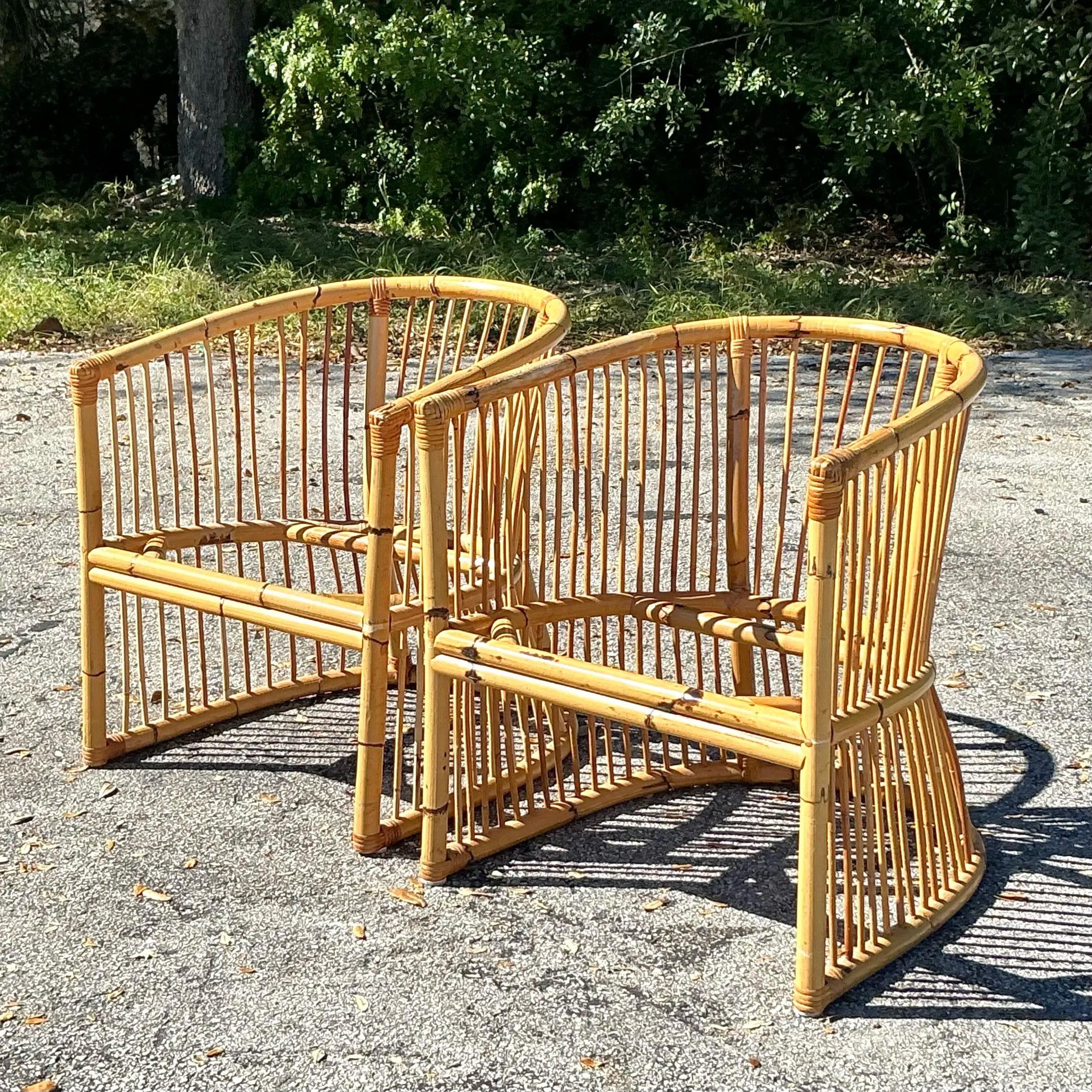 Vintage Coastal Bamboo Tub Chairs - a Pair For Sale 4