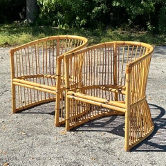 Vintage Coastal Bamboo Tub Chairs - a Pair