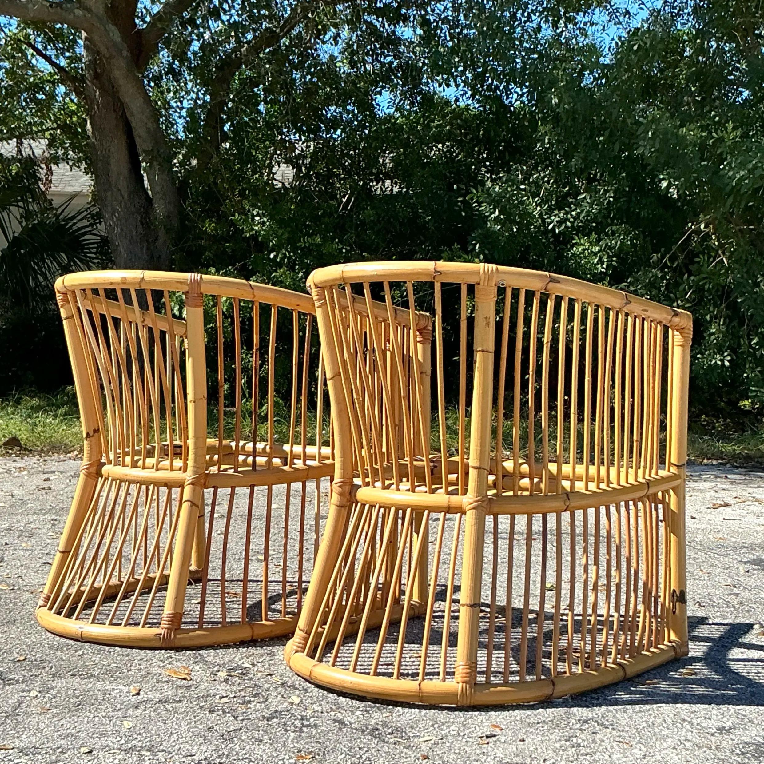 20th Century Vintage Coastal Bamboo Tub Chairs - a Pair For Sale