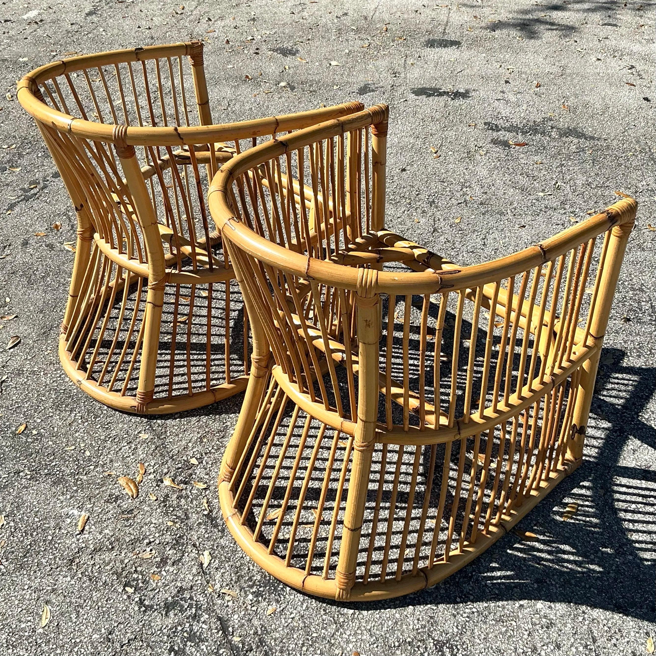 Vintage Coastal Bamboo Tub Chairs - a Pair For Sale 1