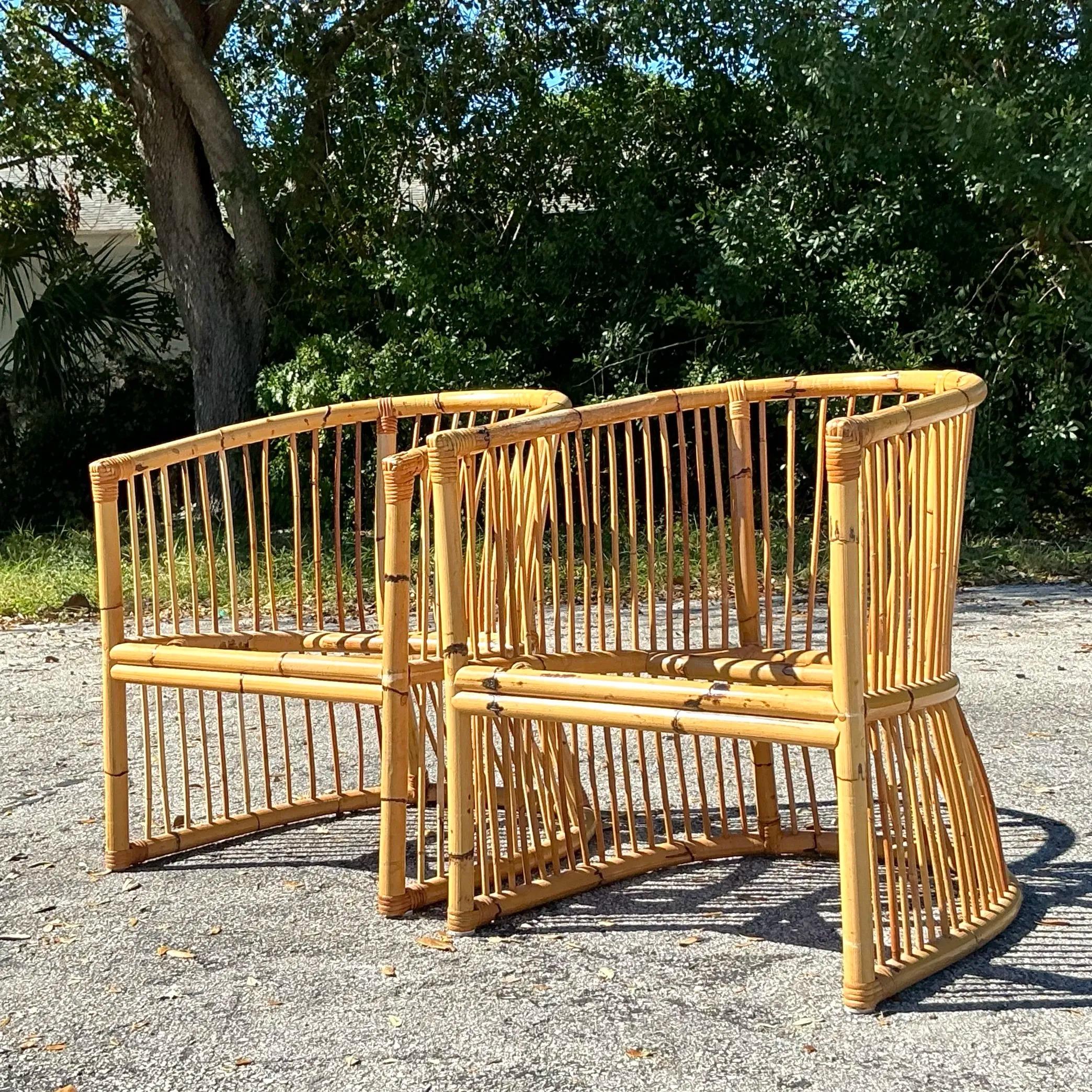 Vintage Coastal Bamboo Tub Chairs - a Pair For Sale 2