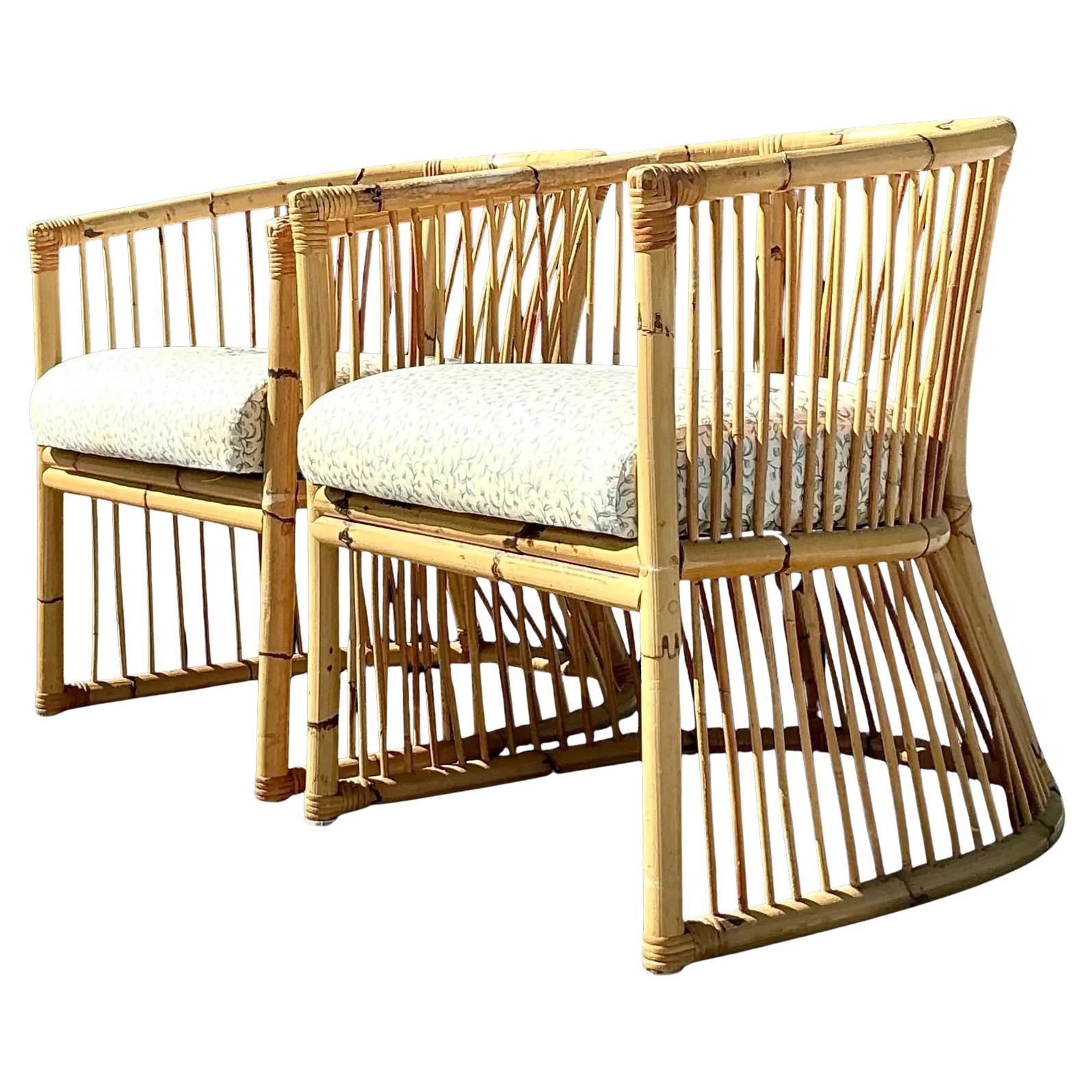 Vintage Coastal Bamboo Tub Chairs - a Pair