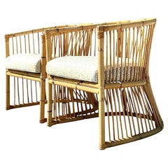Vintage Coastal Bamboo Tub Chairs - a Pair
