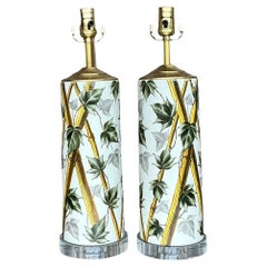 Vintage Coastal Bambus Weinreben glasierte Keramiklampen - ein Paar