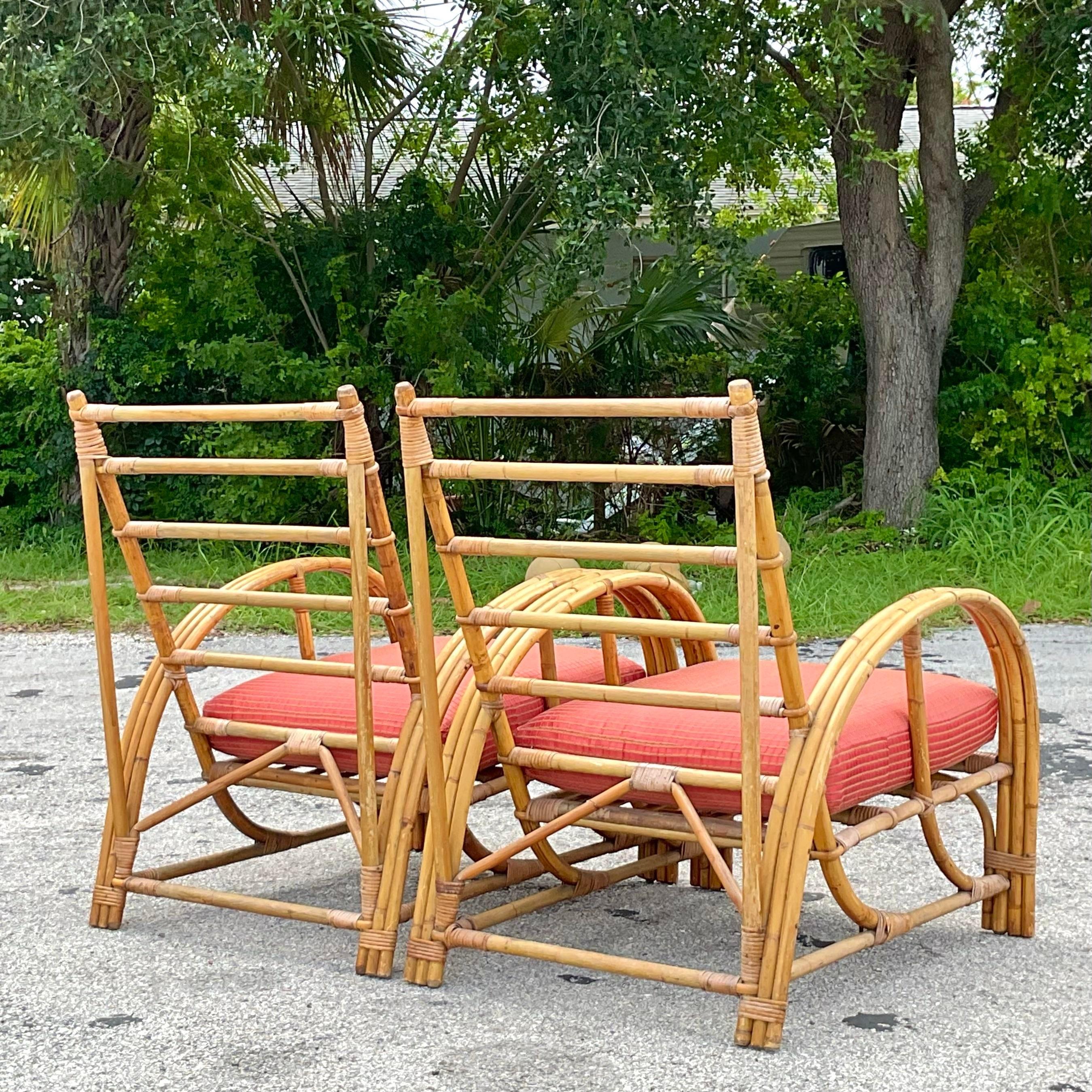 Mid-Century Modern Vintage Coastal Bent Bamboo Arch Lounge Chairs - a Pair For Sale