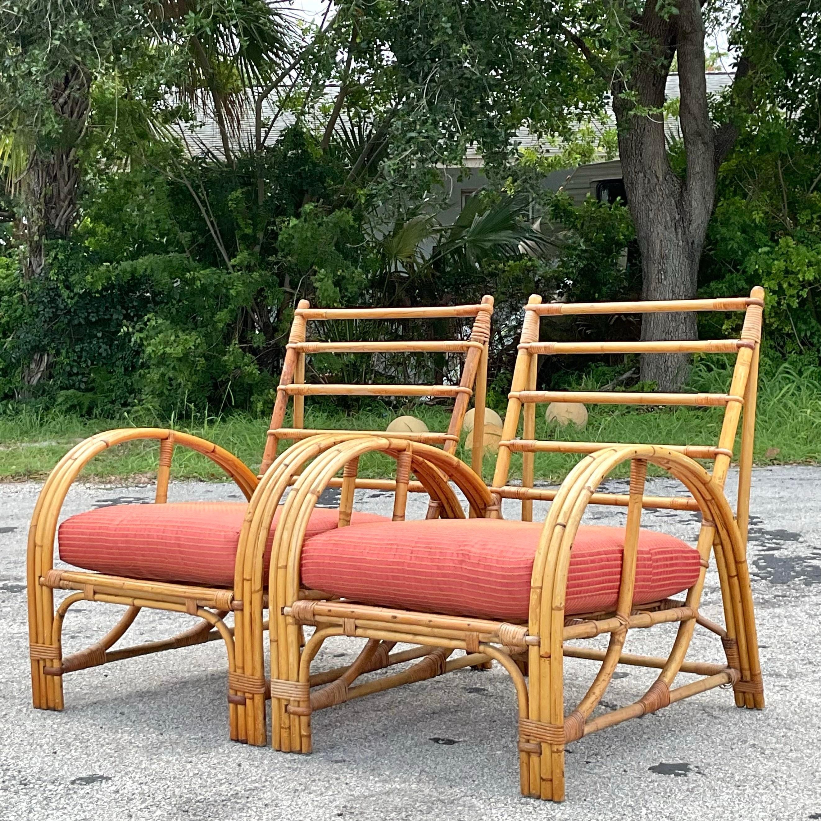 Vintage Coastal Bent Bamboo Arch Lounge Chairs - a Pair For Sale 1