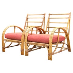 Vintage Coastal Bent Bamboo Arch Lounge Chairs - a Pair