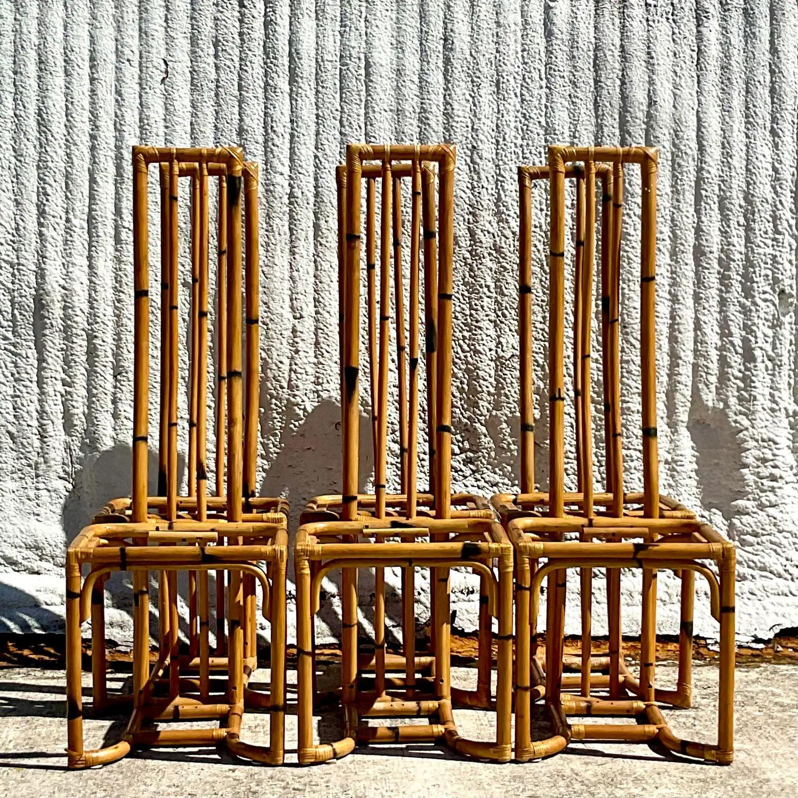 Vintage Coastal Bent Bamboo Dining Chairs - Set of 6 1