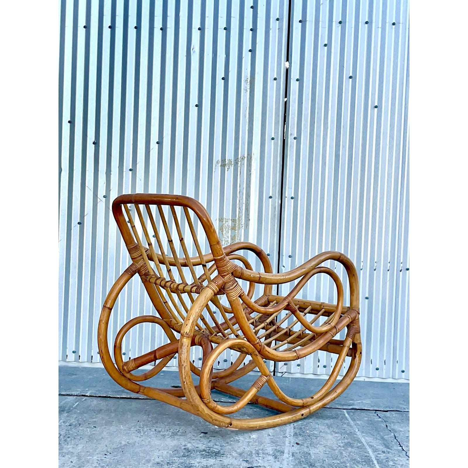 Rocking Chair aus gebogenem Bambus mit Coastal-Muster im Zustand „Gut“ im Angebot in west palm beach, FL