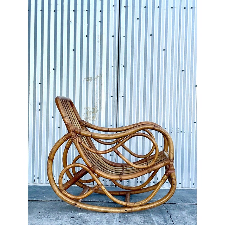Vintage Coastal Bent Bamboo Rocking Chair For Sale at 1stDibs | coastal ...