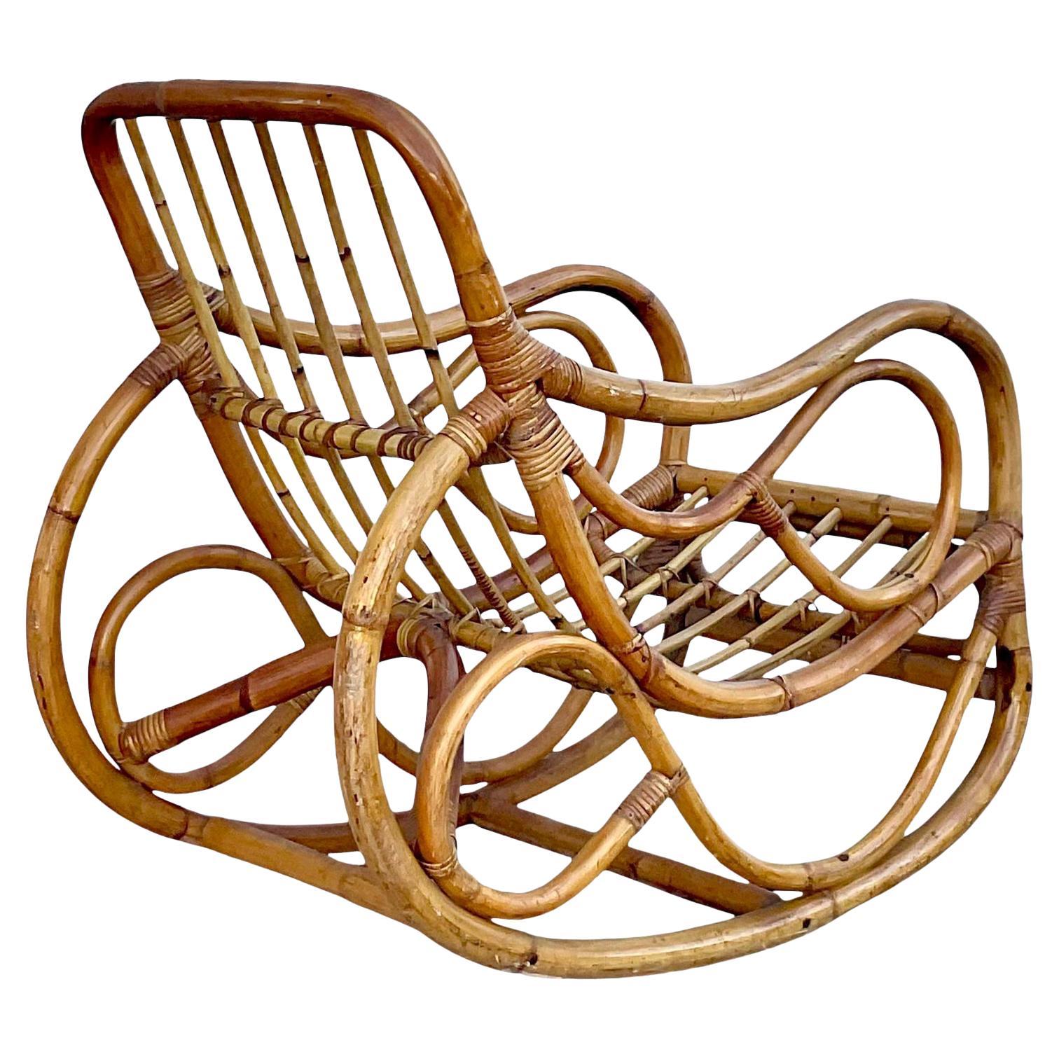 Vintage Coastal Bent Bamboo Rocking Chair