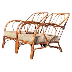 Vintage Coastal Bent Loop Rattan Lounge Stühle - ein Paar